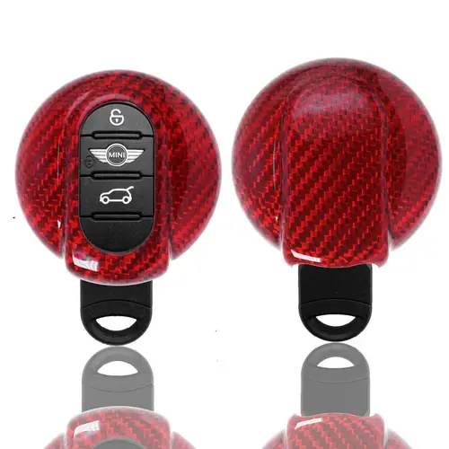 Auto Schlüssel Glasfaserverstärkte Schutz Hülle Hardcover Rot Carbon-Optik kompatibel mit Mini F54 F55 F56 F57 F60 Smartkey Auto Schlüssel Glasfaserverstärkte Schutz Hülle Hardcover Rot Carbon-Optik kompatibel mit Mini F54 F55 F56 F57 F60 Smartkey