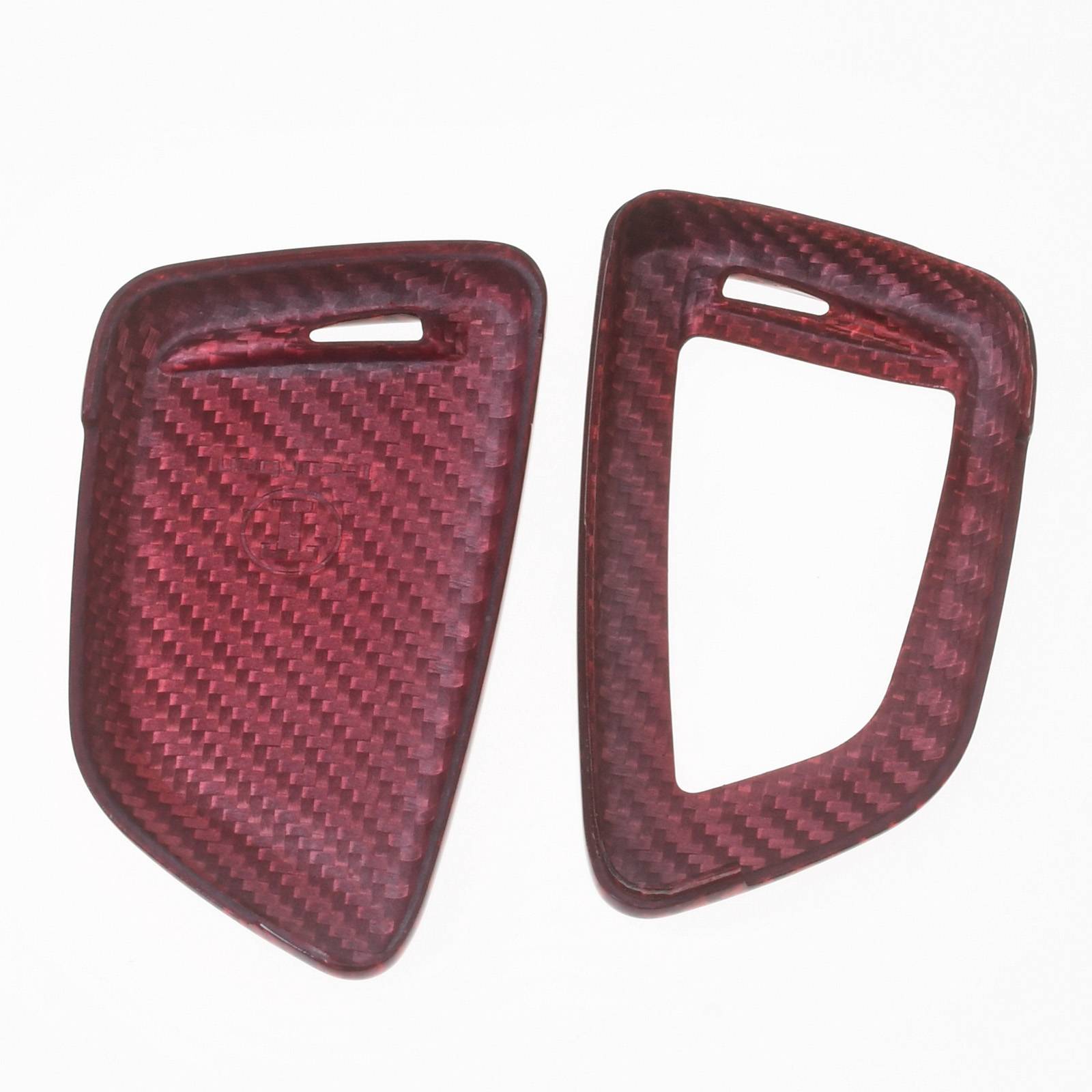 Auto Schlüssel Echt Carbon Schutz Hülle Hardcover Rot kompatibel mit BMW X5 F15 X6 F16 2er F45 F46 X1 F48 KEYLESS SMARTKEY