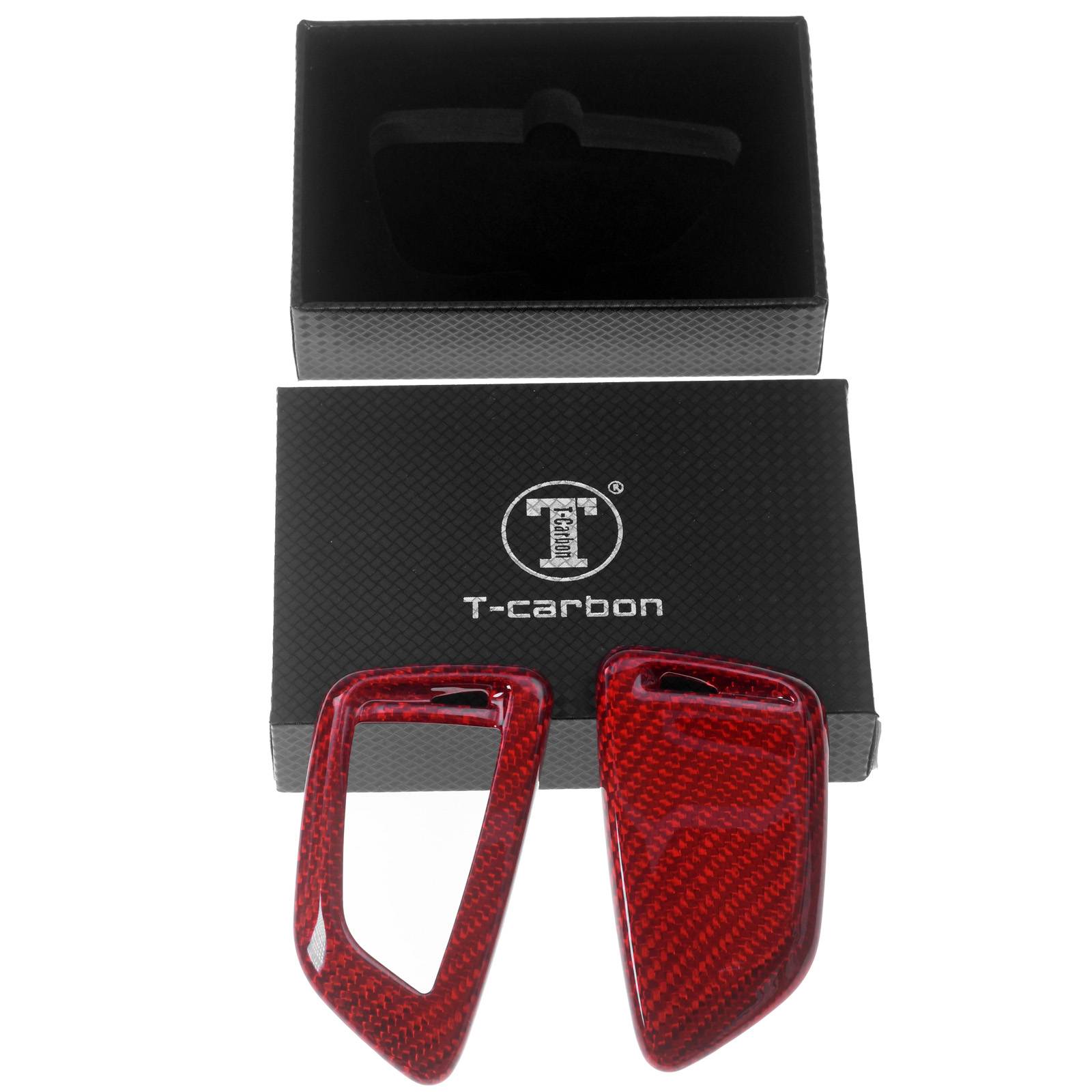 Auto Schlüssel Echt Carbon Schutz Hülle Hardcover Rot kompatibel mit BMW X5 F15 X6 F16 2er F45 F46 X1 F48 KEYLESS SMARTKEY