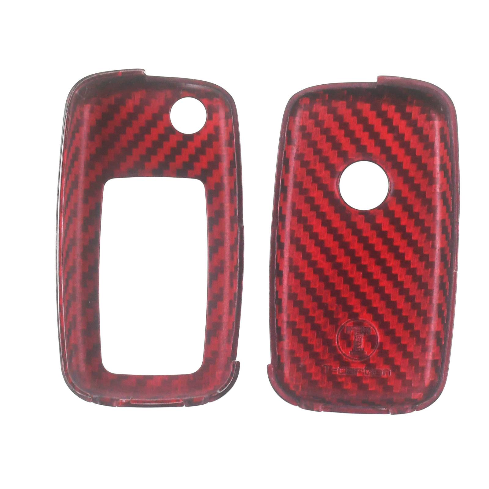 Auto Schlüssel Echt Carbon Schutz Hülle Hardcover Rot kompatibel mit VW UP Polo 6R Beetle 5C Golf 1K AU Jetta Klappschlüssel