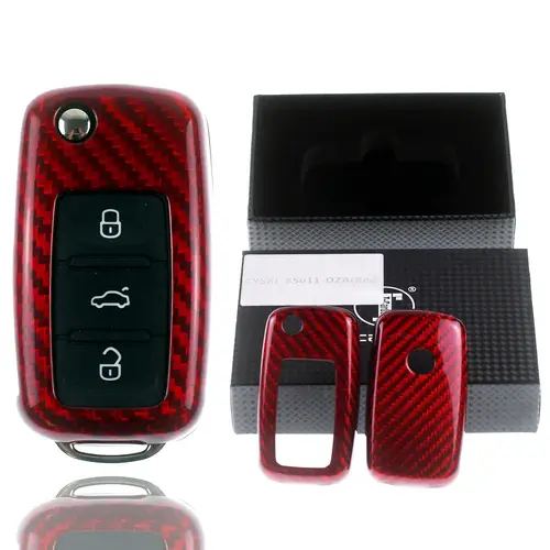 Auto Schlüssel Glasfaserverstärkte Schutz Hülle Hardcover Rot Carbon-Optik kompatibel mit VW UP Polo 6R Beetle 5C Golf 1K AU Jetta Klappschlüssel Auto Schlüssel Glasfaserverstärkte Schutz Hülle Hardcover Rot Carbon-Optik kompatibel mit VW UP Polo 6R Beetle 5C Golf 1K AU Jetta Klappschlüssel