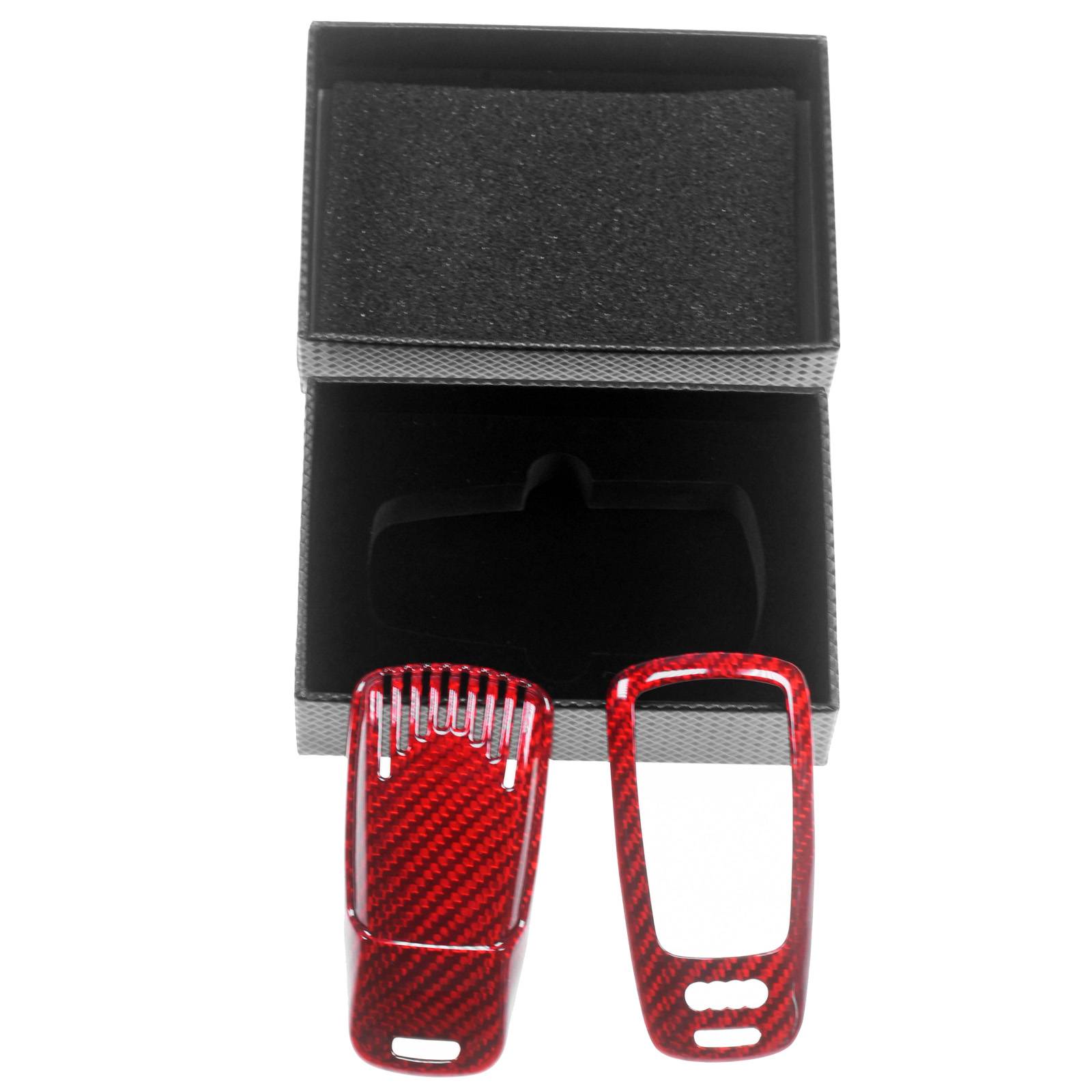 Auto Schlüssel Echt Carbon Schutz Hülle Hardcover Rot kompatibel mit Audi A3 A4 A5 A6 A7 TT Q2 Q5 Q7 A8 Q8 KEYLESS SMARTKEY
