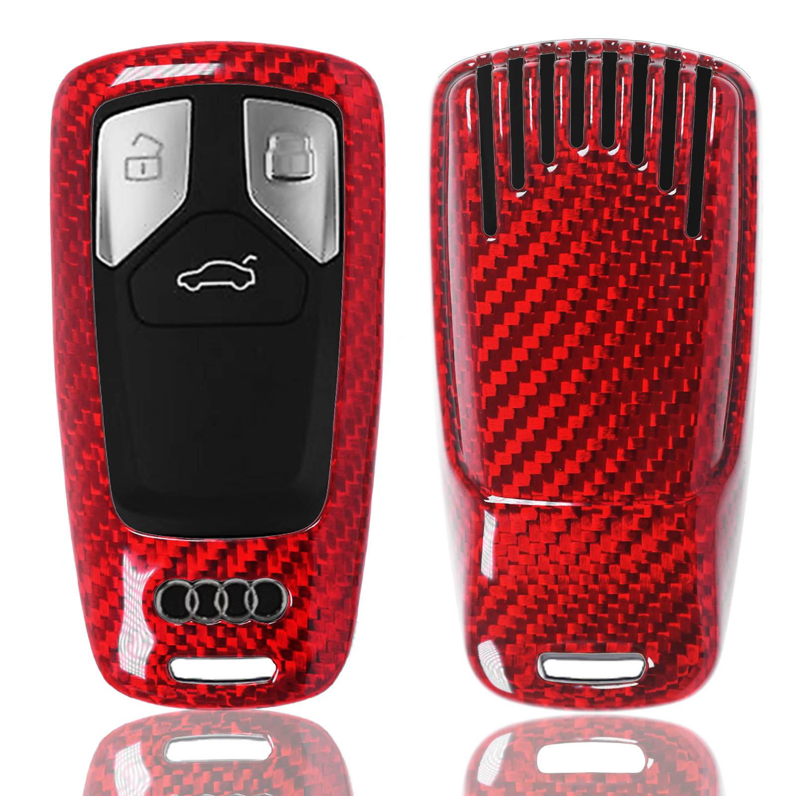 Auto Schlüssel Echt Carbon Schutz Hülle Hardcover Rot kompatibel mit Audi A3 A4 A5 A6 A7 TT Q2 Q5 Q7 A8 Q8 KEYLESS SMARTKEY