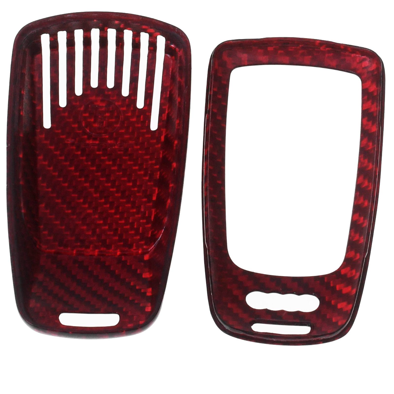 Auto Schlüssel Echt Carbon Schutz Hülle Hardcover Rot kompatibel mit Audi A3 A4 A5 A6 A7 TT Q2 Q5 Q7 A8 Q8 KEYLESS SMARTKEY