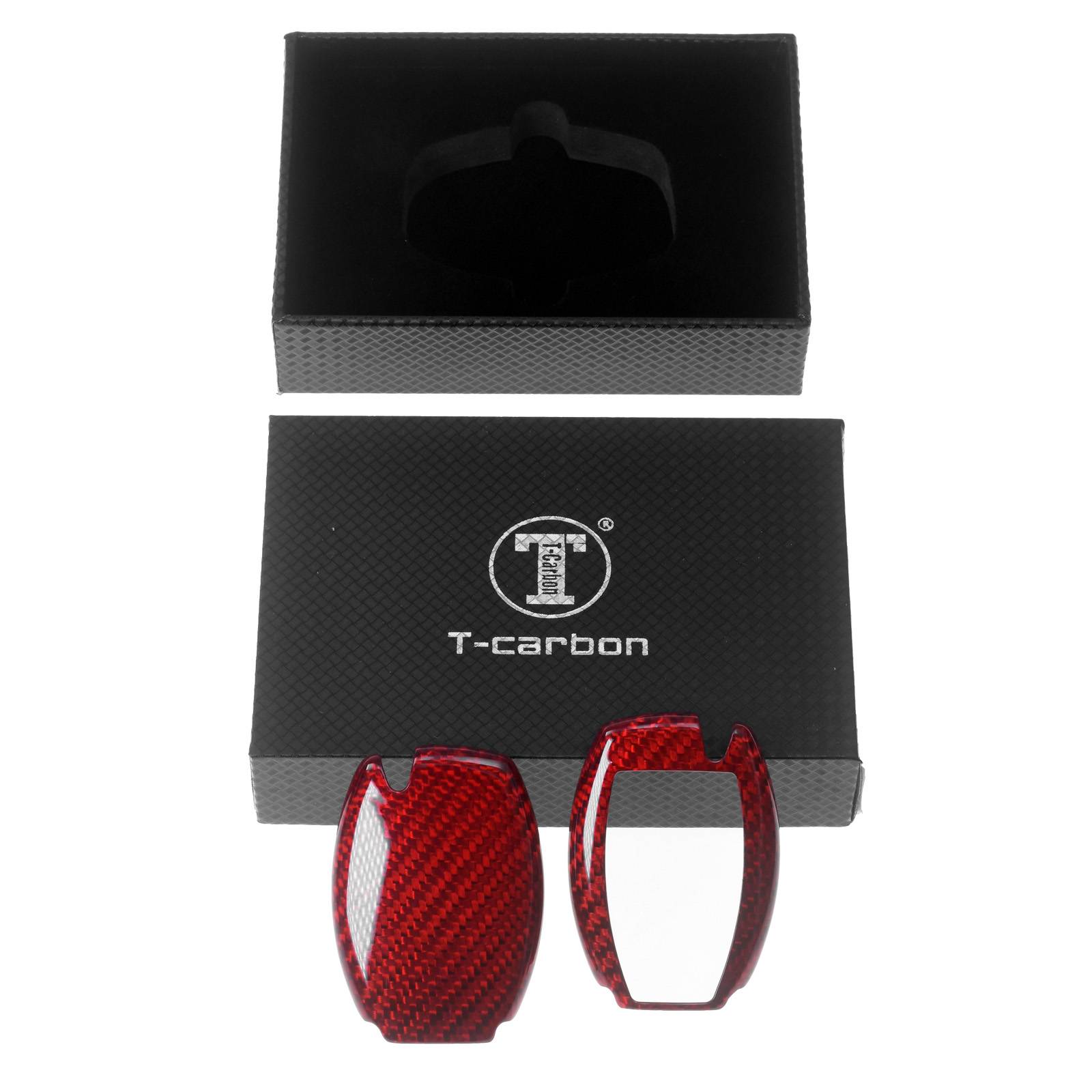 Auto Schlüssel Echt Carbon Schutz Hülle Hardcover Rot kompatibel mit Mercedes Benz C117 X117 C190 C207 A207 C292 Smartkey