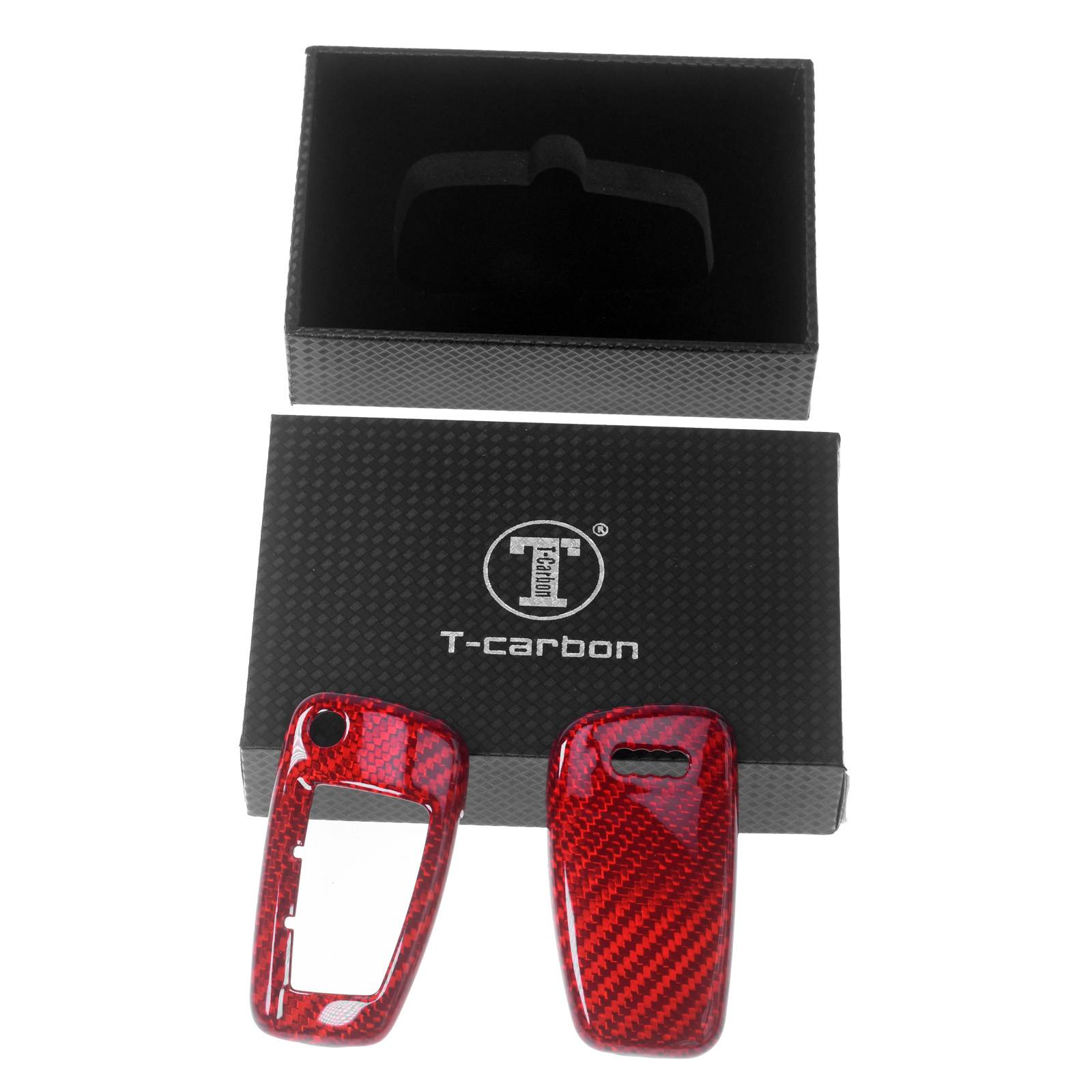 Auto Schlüssel Echt Carbon Schutz Hülle Hardcover Rot kompatibel mit Audi A1 8X A3 8V A4 B7 A6 C6 TT 8J Q3 8U Q7 4L Klappschlüssel