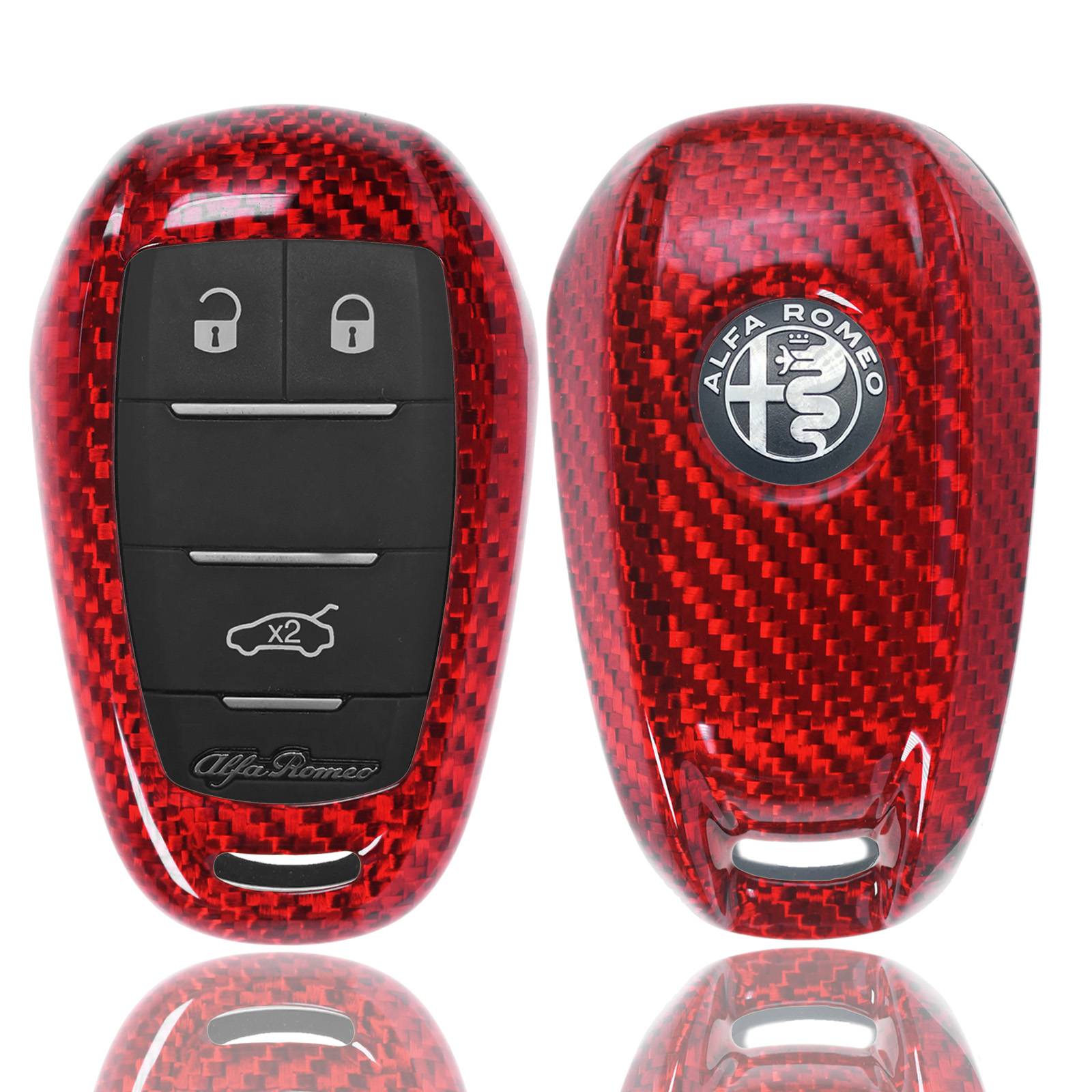 Auto Schlüssel Echt Carbon Schutz Hülle Hardcover Rot kompatibel mit ALFA Romeo Guiletta Guilia Stelvio KEYLESS SMARTKEY