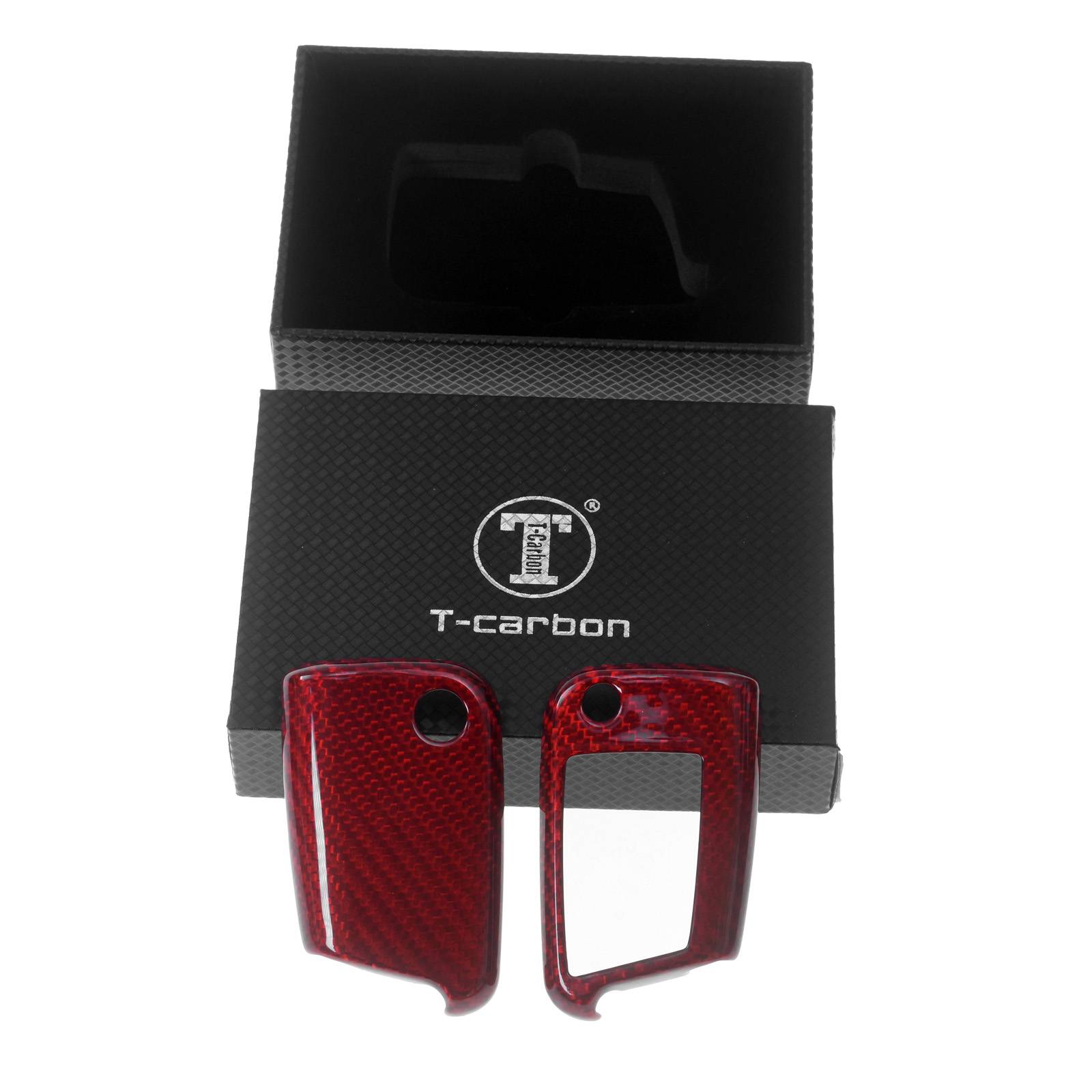 Auto Schlüssel Echt Carbon Schutz Hülle Hardcover Rot kompatibel mit VW Polo 6R 6C AW Golf AU Jetta VI Klappschlüssel