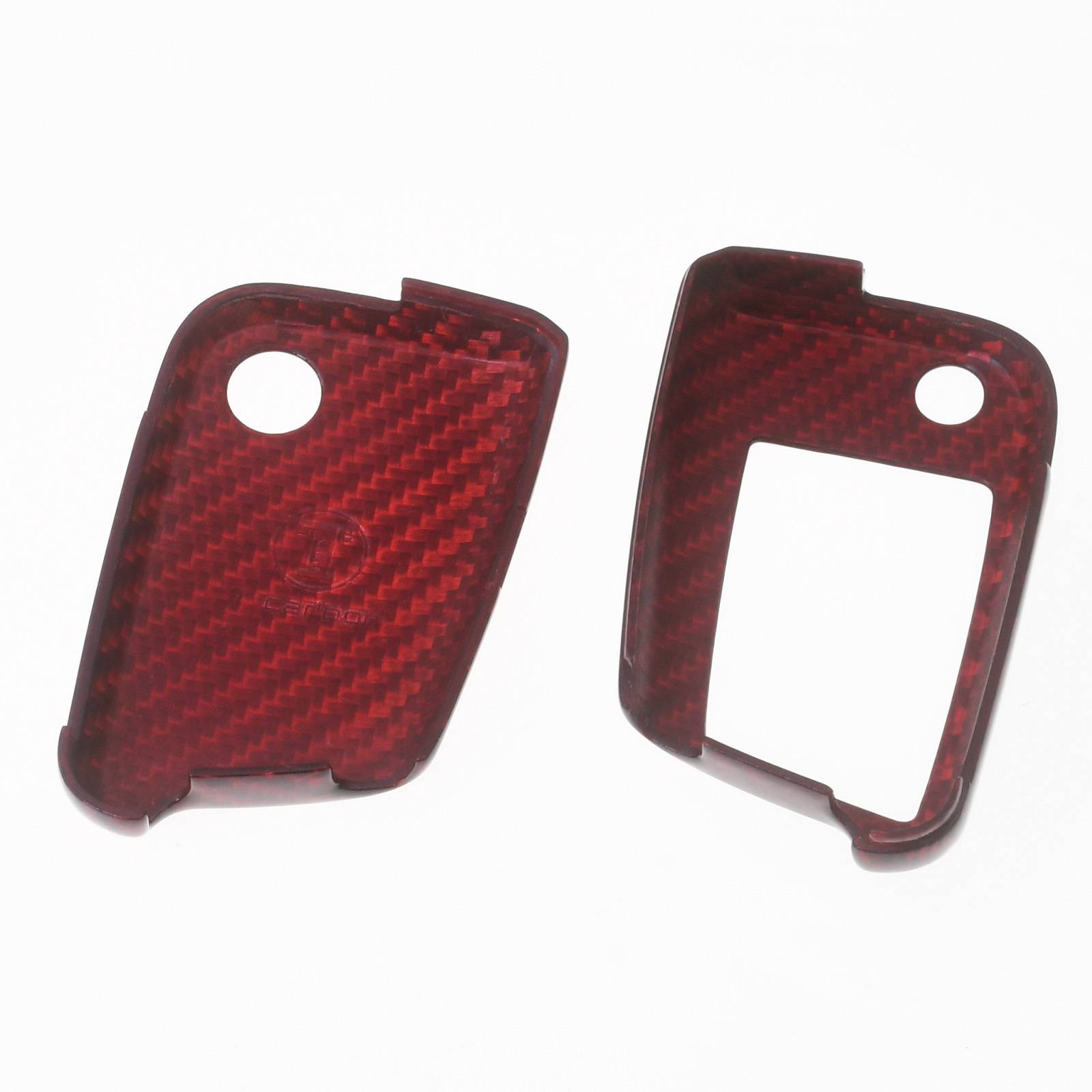 Auto Schlüssel Echt Carbon Schutz Hülle Hardcover Rot kompatibel mit VW Polo 6R 6C AW Golf AU Jetta VI Klappschlüssel