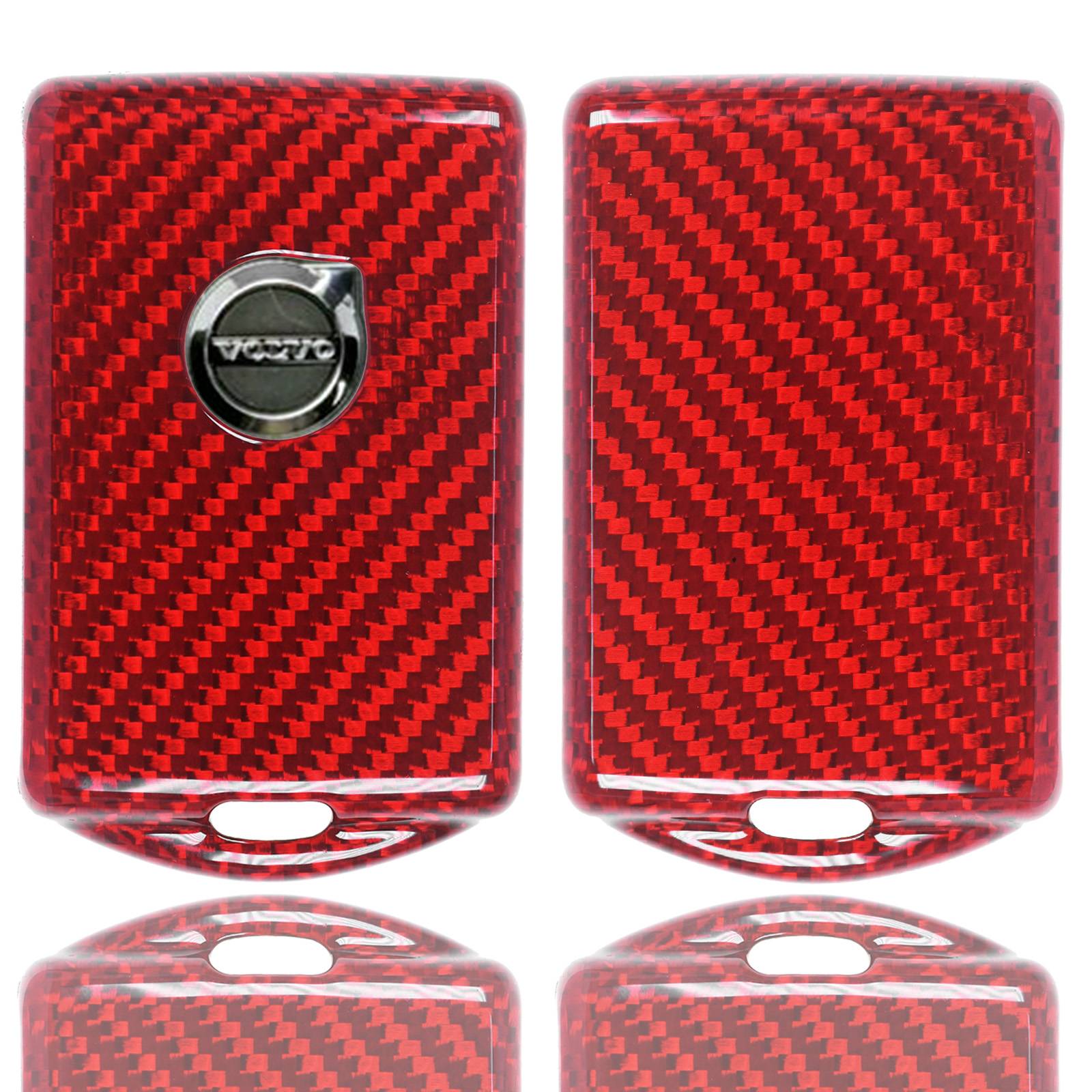 Auto Schlüssel Echt Carbon Schutz Hülle Hardcover Rot kompatibel mit Volvo S60 V60 S90 XC40 XC60 XC90 KEYLESS SMARTKEY