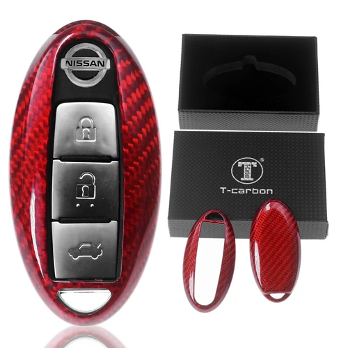 Auto Schlüssel Glasfaserverstärkte Schutz Hülle Hardcover Rot Carbon-Optik kompatibel mit Nissan Juke Micra Leaf X-Trail Qashqai Note KEYLESS SMART Auto Schlüssel Glasfaserverstärkte Schutz Hülle Hardcover Rot Carbon-Optik kompatibel mit Nissan Juke Micra Leaf X-Trail Qashqai Note KEYLESS SMART