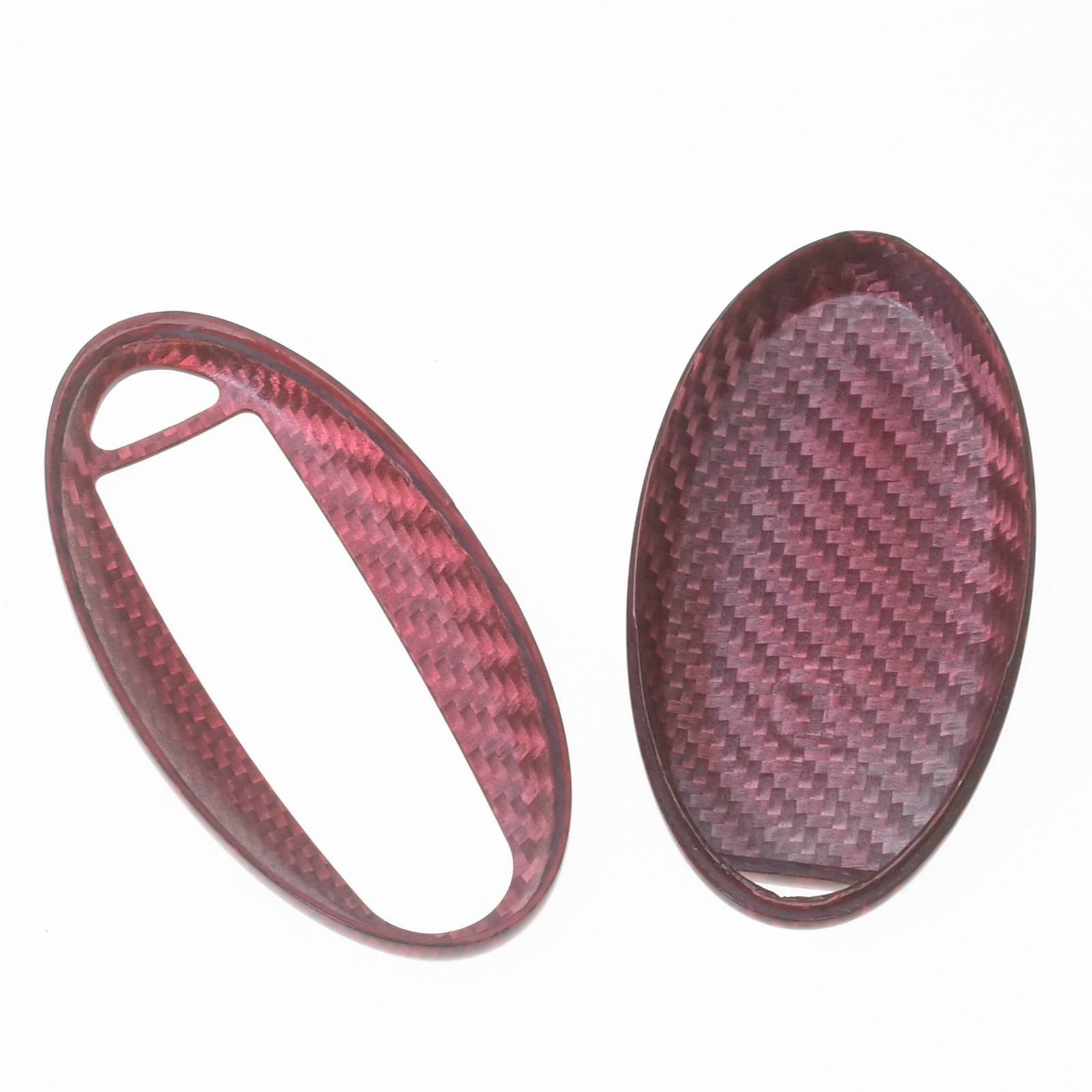 Auto Schlüssel Echt Carbon Schutz Hülle Hardcover Rot kompatibel mit Nissan Juke Micra Leaf X-Trail Qashqai Note KEYLESS SMARTKEY