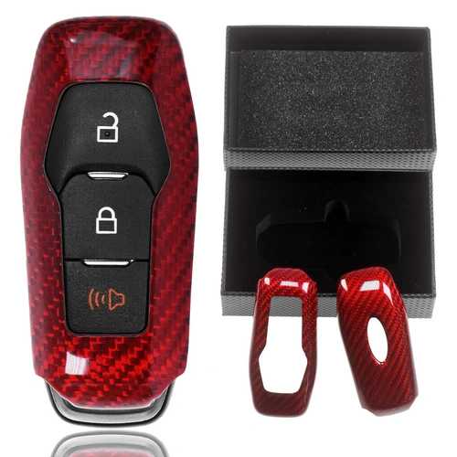 Auto Schlüssel Glasfaserverstärkte Schutz Hülle Hardcover Rot Carbon-Optik kompatibel mit Ford Fiesta VII Mondeo KA+ Grand C-Max Kuga KEYLESS SMART Auto Schlüssel Glasfaserverstärkte Schutz Hülle Hardcover Rot Carbon-Optik kompatibel mit Ford Fiesta VII Mondeo KA+ Grand C-Max Kuga KEYLESS SMART