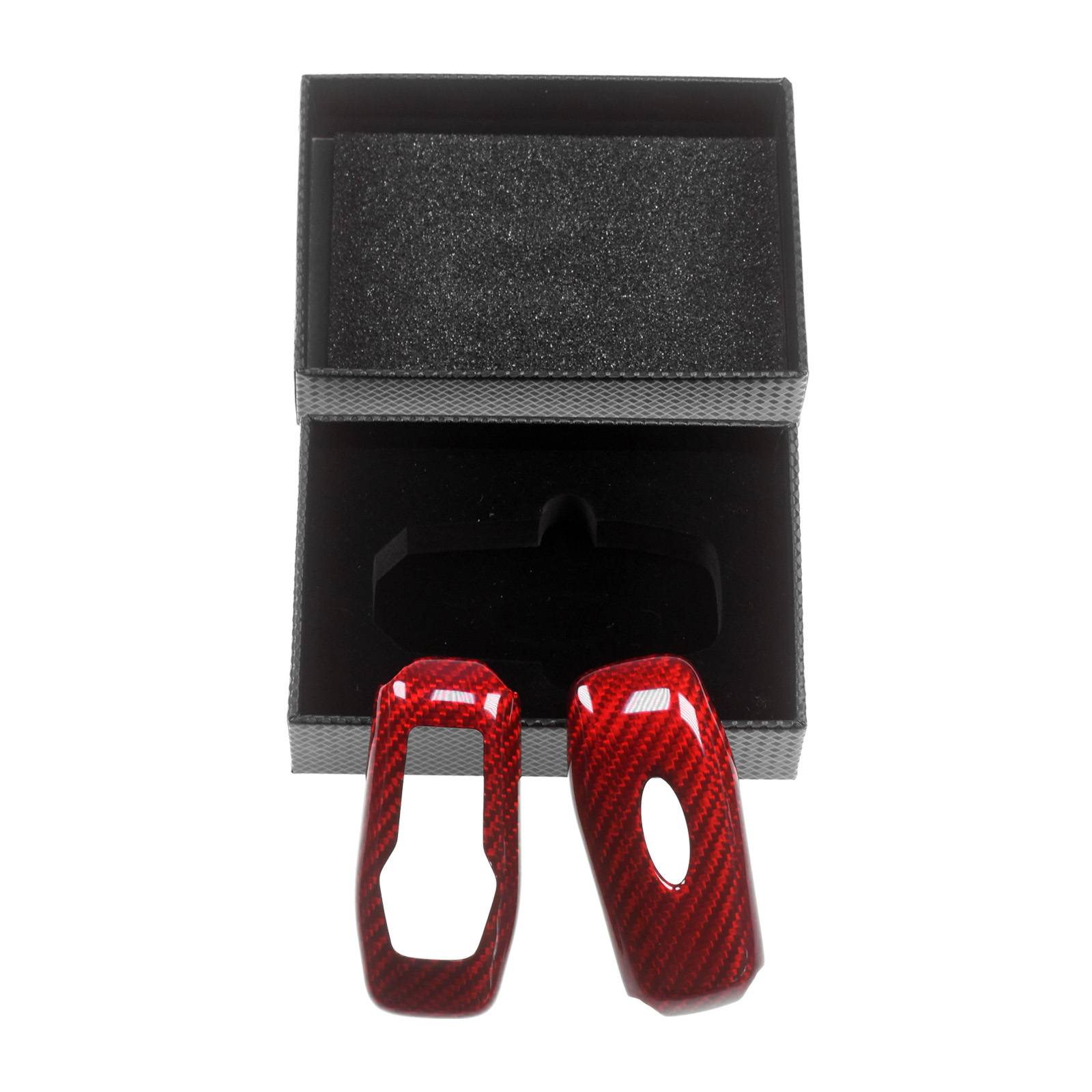 Auto Schlüssel Echt Carbon Schutz Hülle Hardcover Rot kompatibel mit Ford Fiesta VII Mondeo KA+ Grand C-Max Kuga KEYLESS SMARTKEY