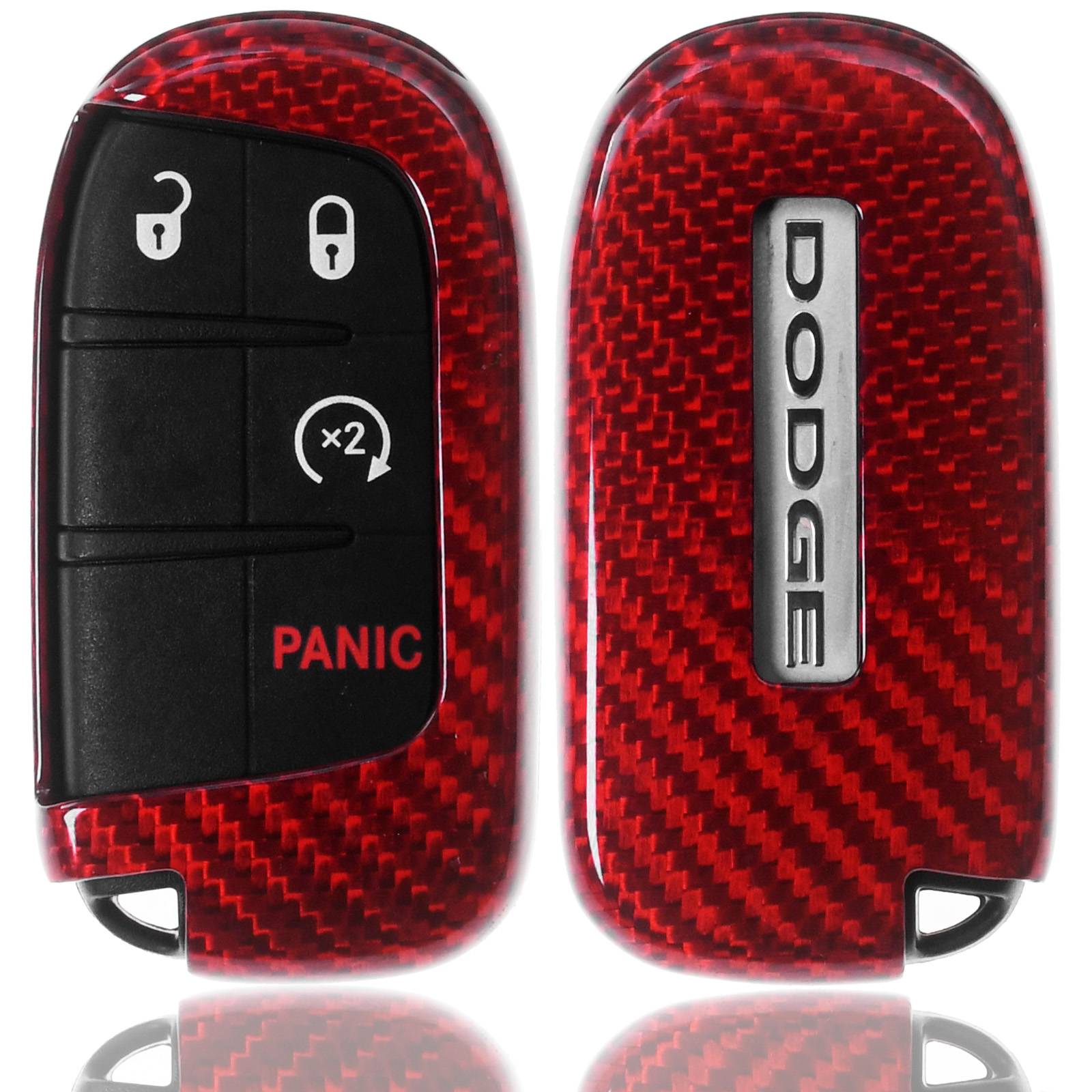 Auto Schlüssel Echt Carbon Schutz Hülle Hardcover Rot kompatibel mit JEEP Compass Renegade KEYLESS SMARTKEY