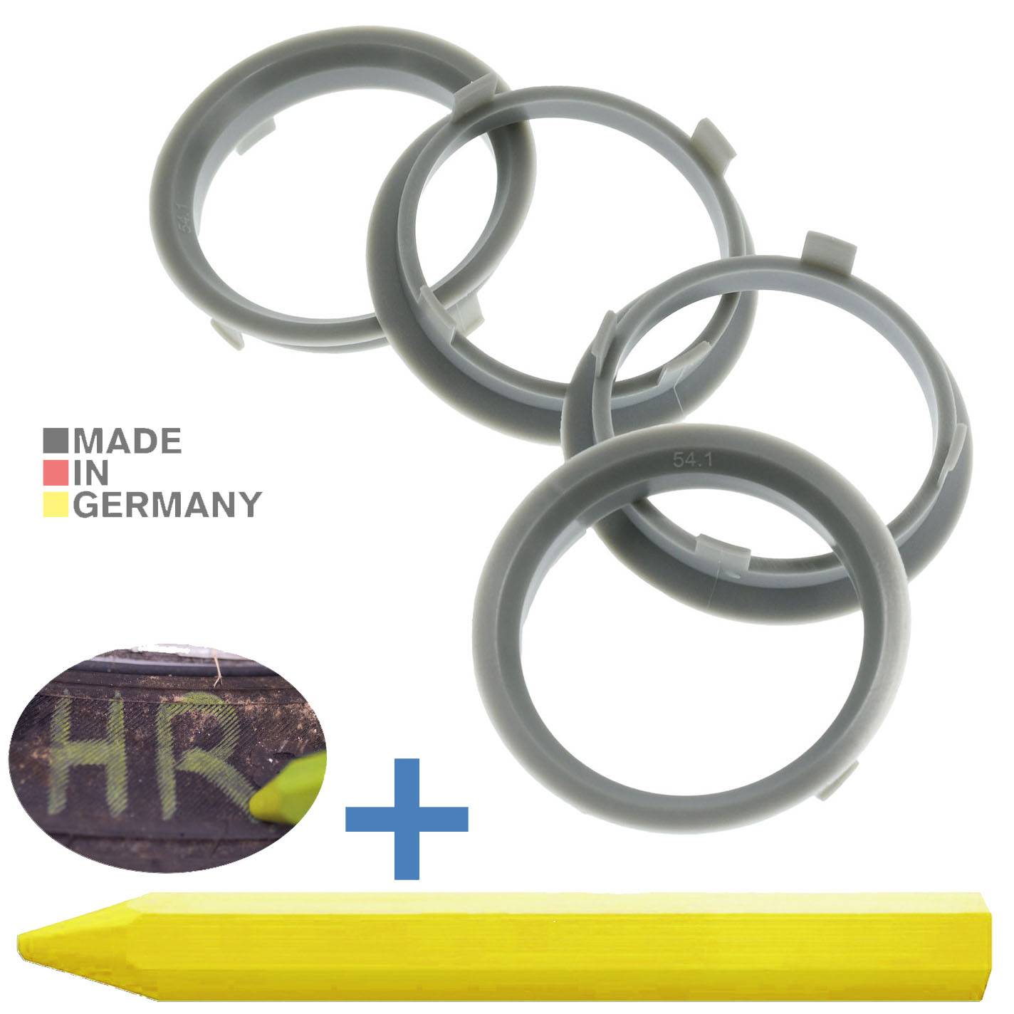 4x BRANDT Zentrierringe 60,1 x 54,1 mm Grau Radnabe Felgen Ringe + 1x Reifen Kreide Fett Stift