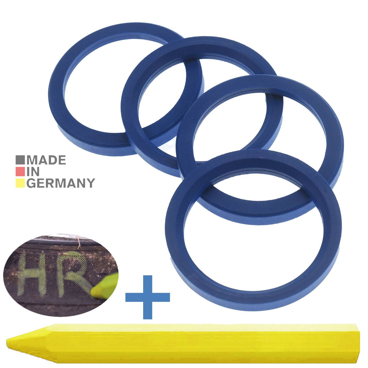4x BRANDT Zentrierringe 72,0 x 57,1 mm Blau Radnabe Felgen Ringe + 1x Reifen Kreide Fett Stift