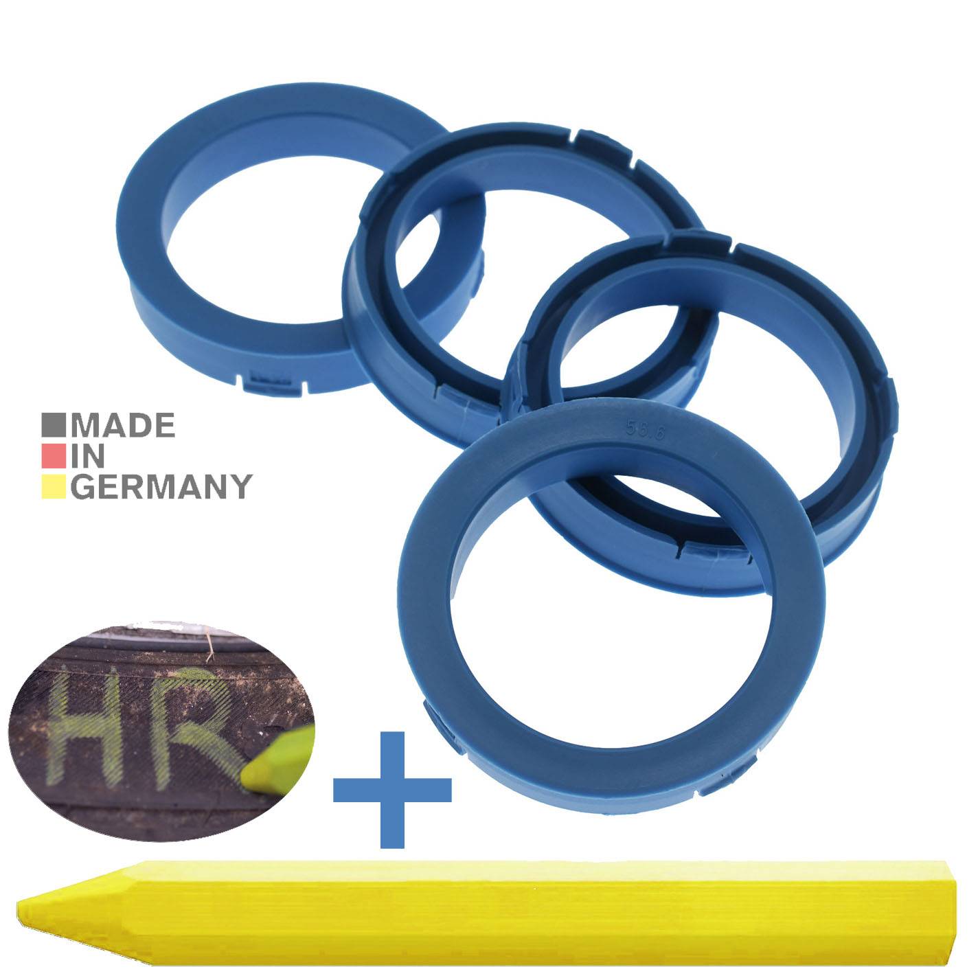 4x BRANDT Zentrierringe 73,1 x 56,6 mm Hellblau Radnabe Felgen Ringe + 1x Reifen Kreide Fett Stift