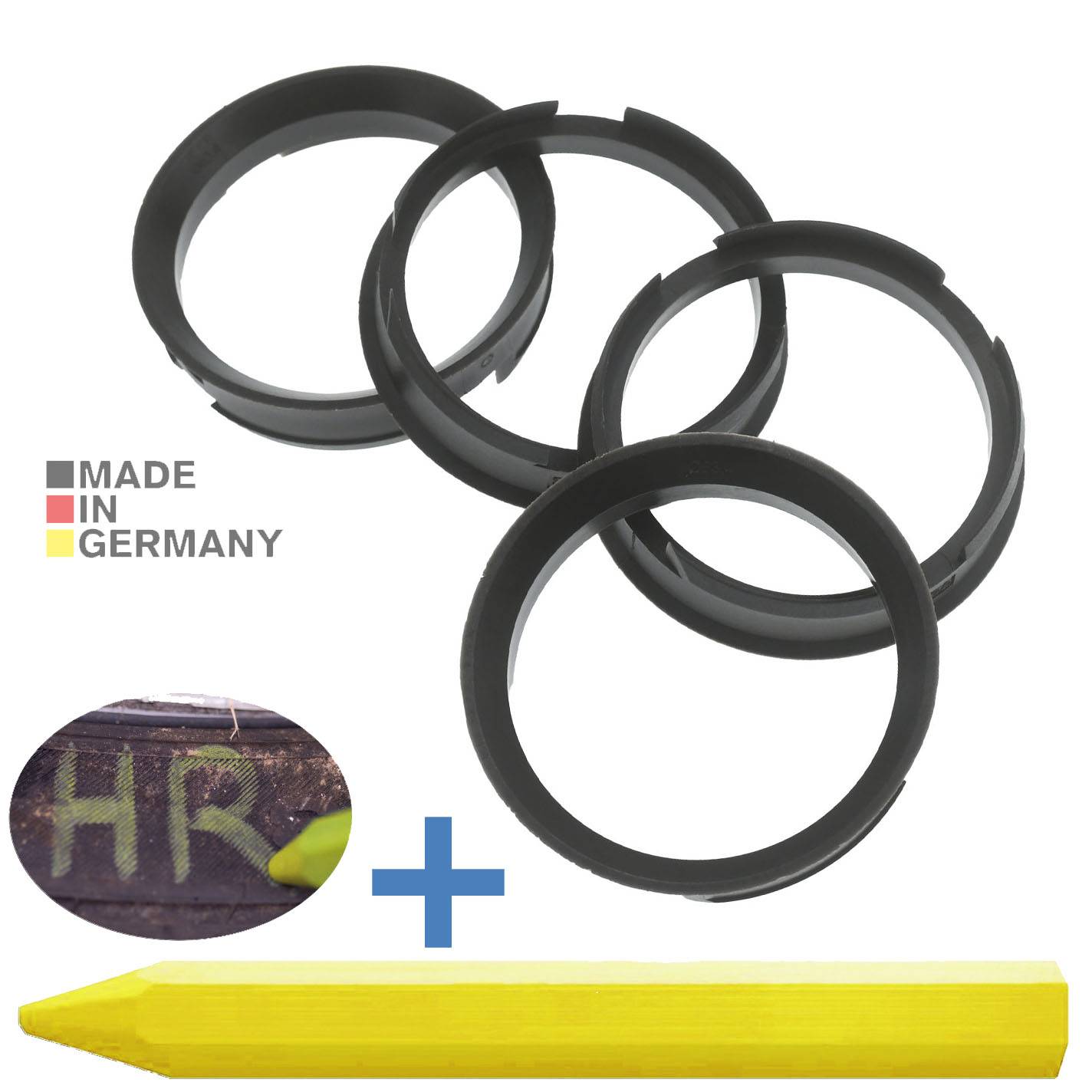 4x BRANDT Zentrierringe 72,6 x 63,4 mm Dunkelbraun Radnabe Felgen Ringe + 1x Reifen Kreide Fett Stift