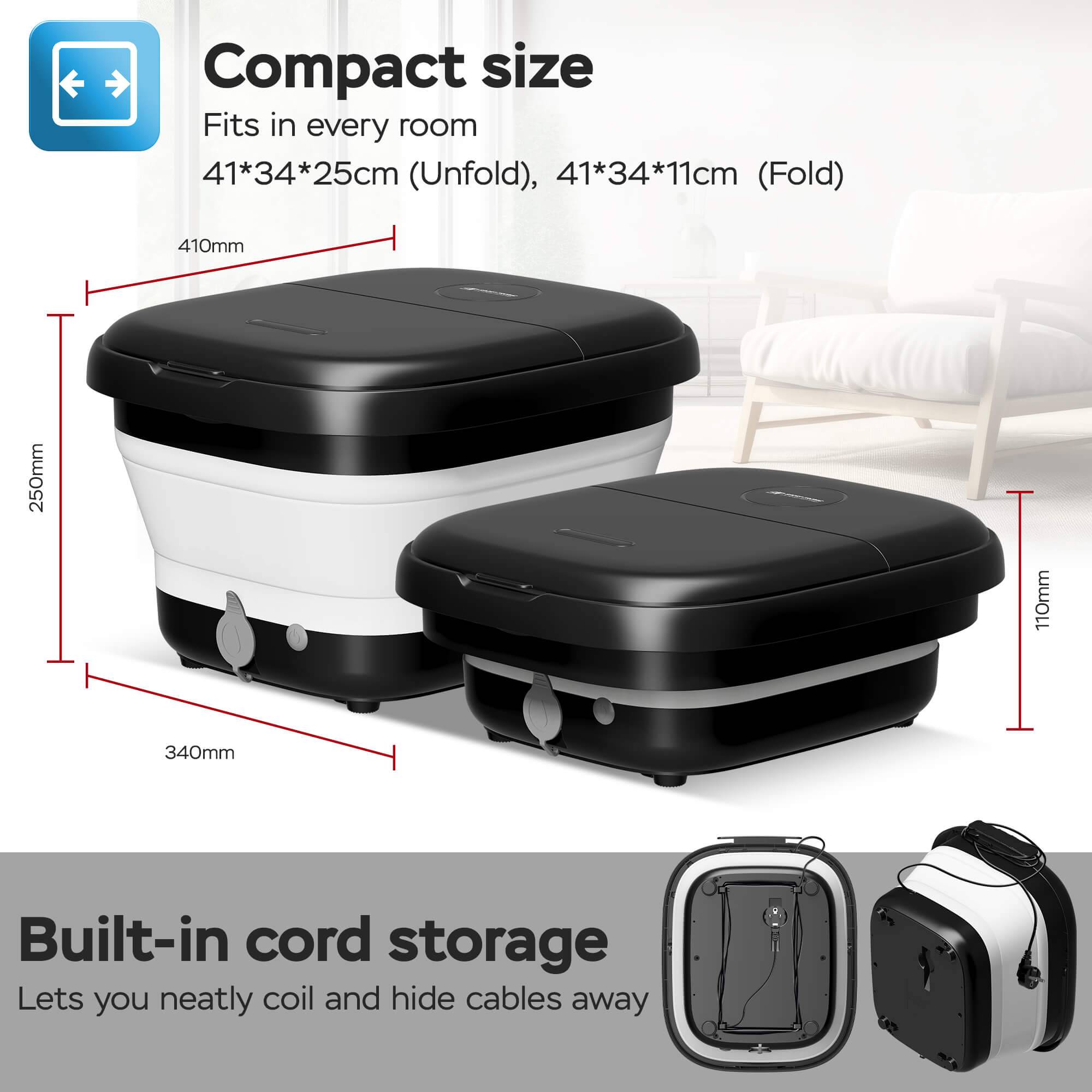 Fußsprudelbad 500W Fußmassagegerät 3 Programme, Fußmassagebad 6 Rollen + 20 Düsen Infrarot- und Heizfunktion Fuß Massage faltbar beheizt