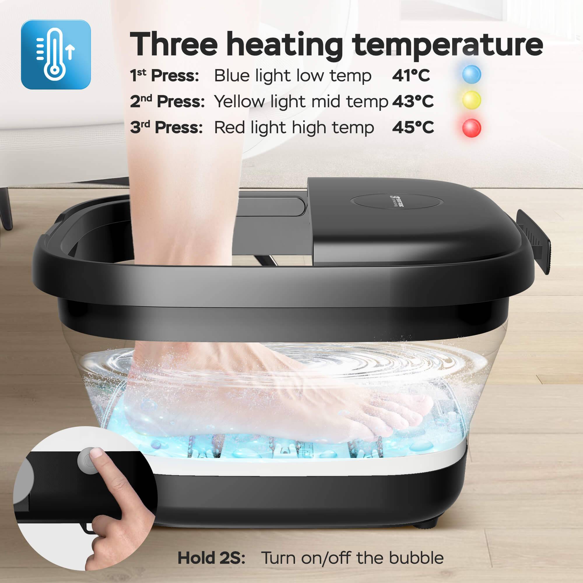 Fußsprudelbad 500W Fußmassagegerät 3 Programme, Fußmassagebad 6 Rollen + 20 Düsen Infrarot- und Heizfunktion Fuß Massage faltbar beheizt