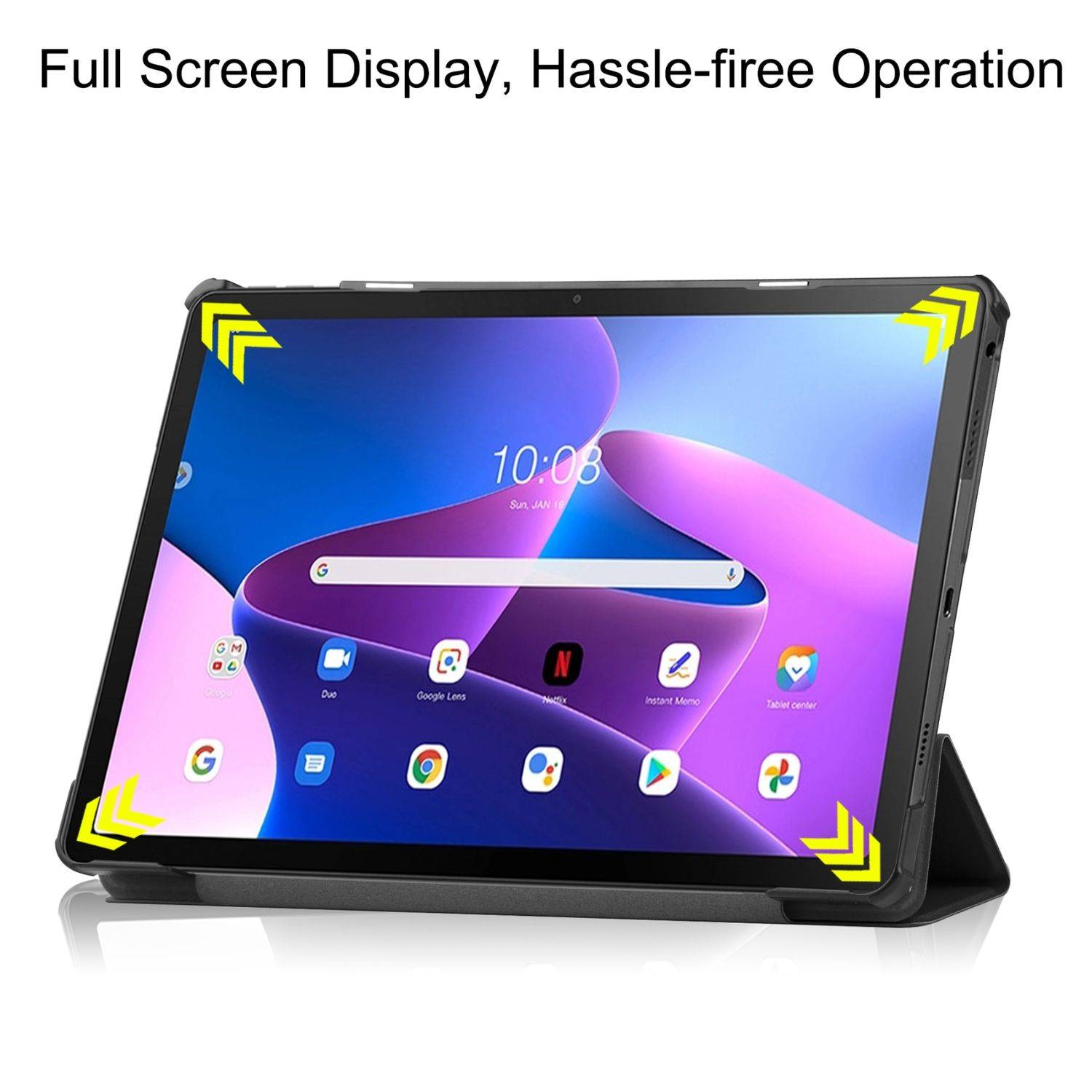 Für Lenovo Tab M10 4. Gen / Tab 10.1 2025 3folt Wake UP Smart Cover Tablet Tasche Hülle Case Schwarz