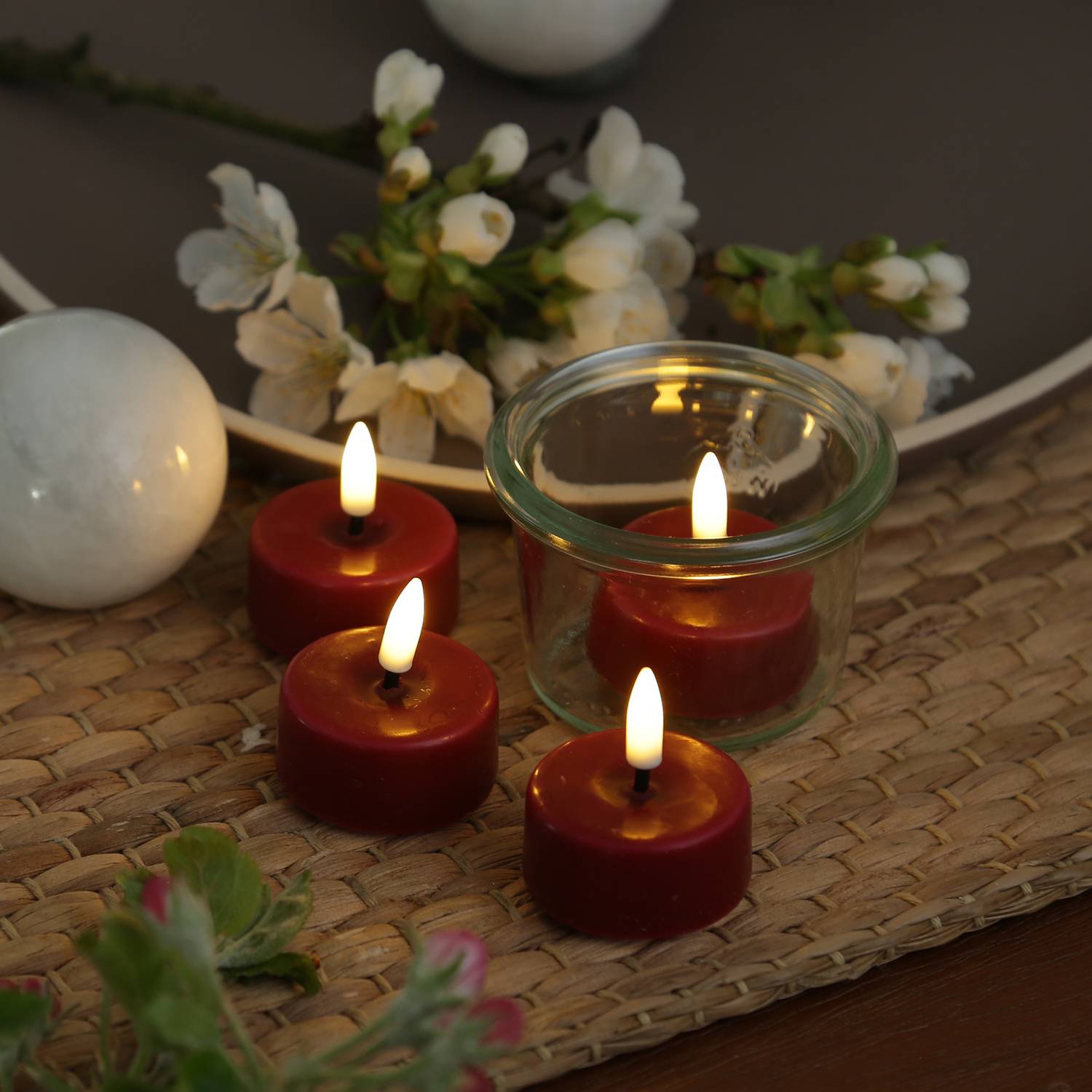 LED Mini Teelichter Deluxe Homeart flackernd mit Batterien D: 3,5cm rot 4 Stück