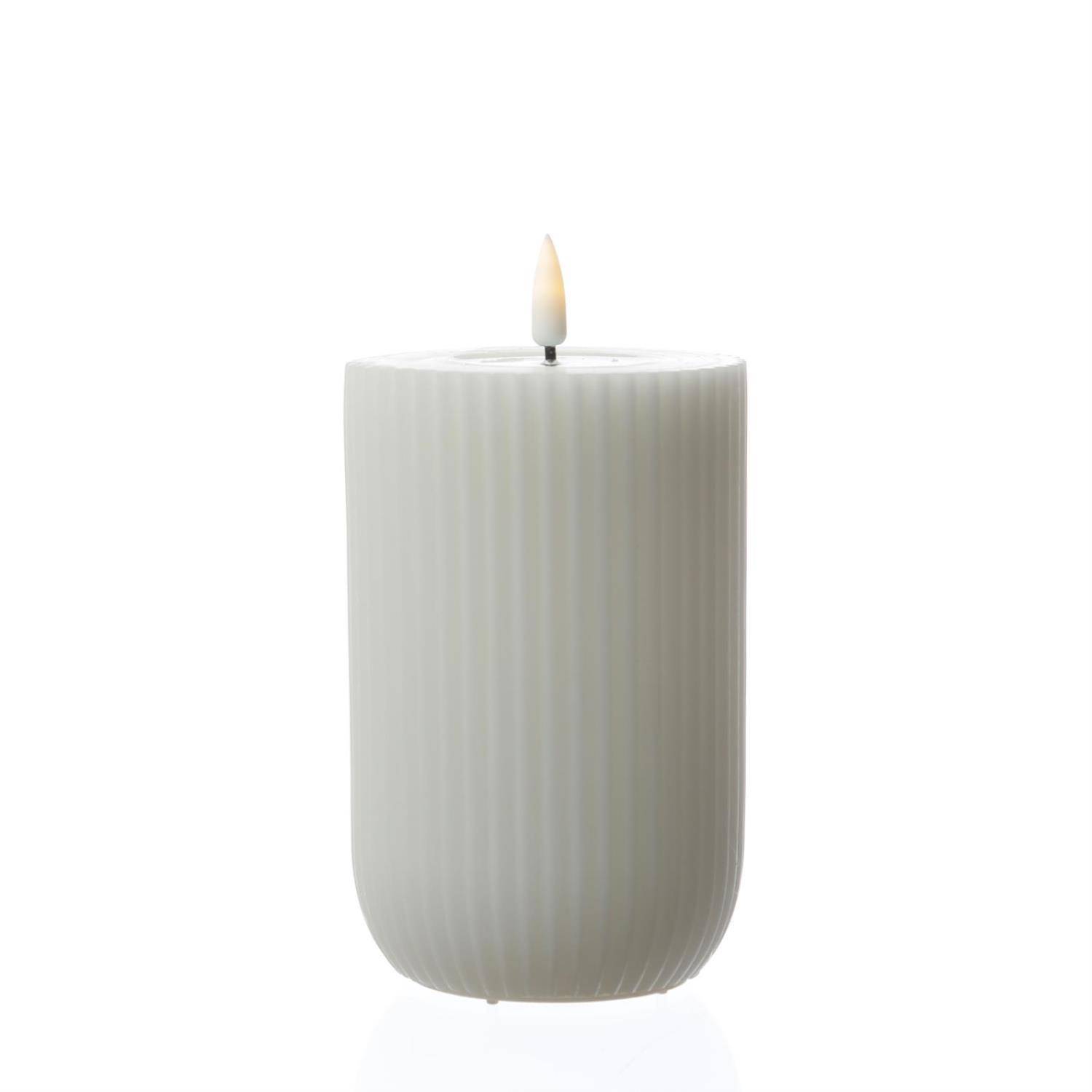 LED Kerze Mia gerillt Deluxe Homeart Echtwachs flackernd H: 12,5cm D: 8cm weiß
