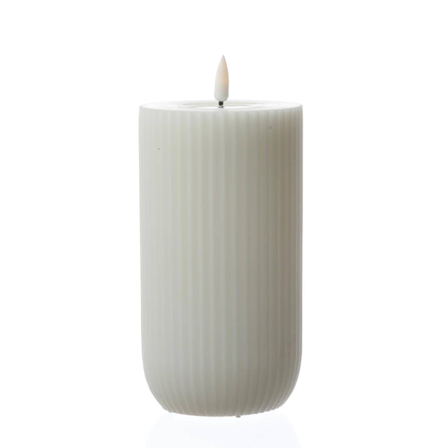 LED Kerze Mia gerillt Deluxe Homeart Echtwachs flackernd H: 15cm D: 8cm weiß