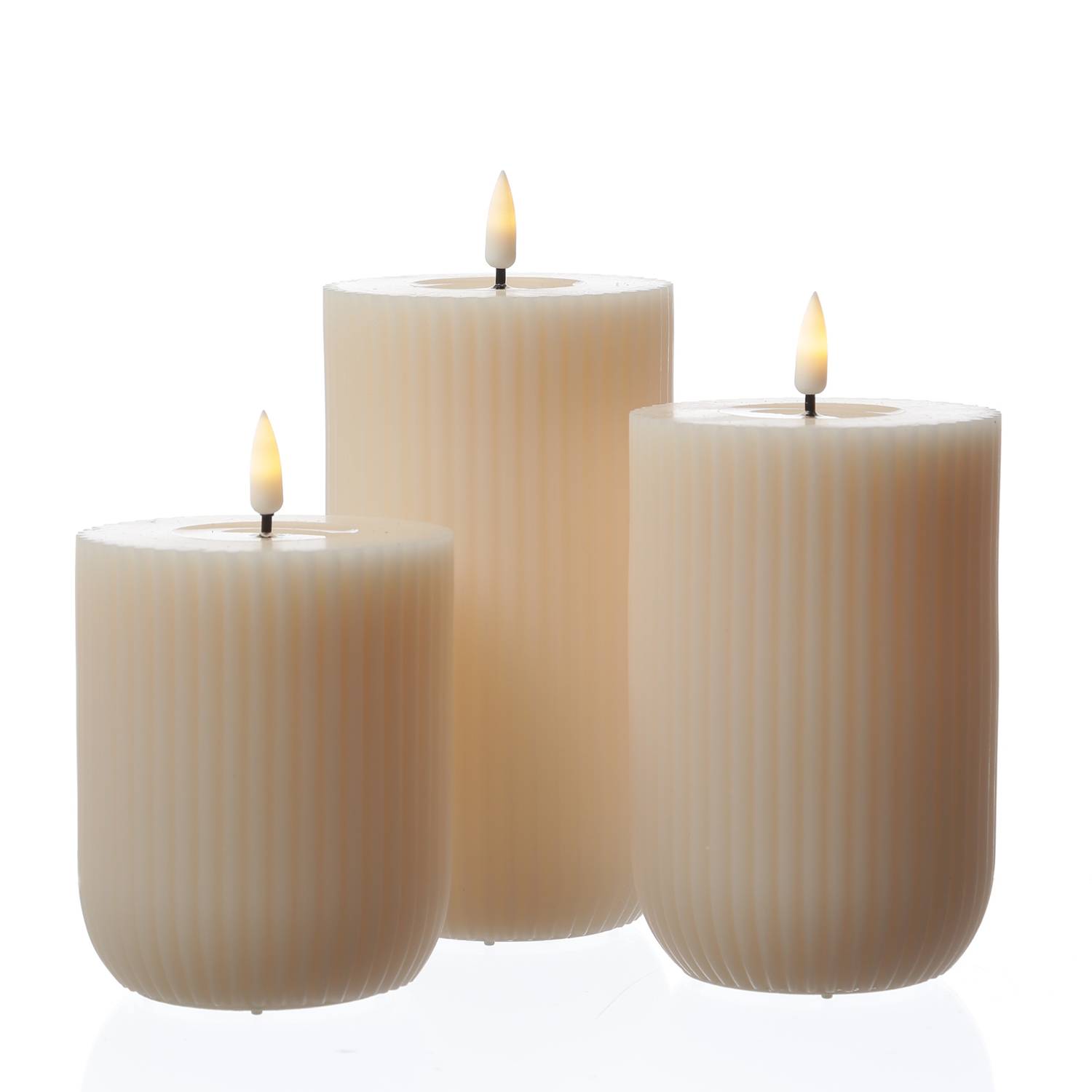 LED Kerze Mia gerillt Deluxe Homeart Echtwachs flackernd H: 12,5cm D: 8cm creme