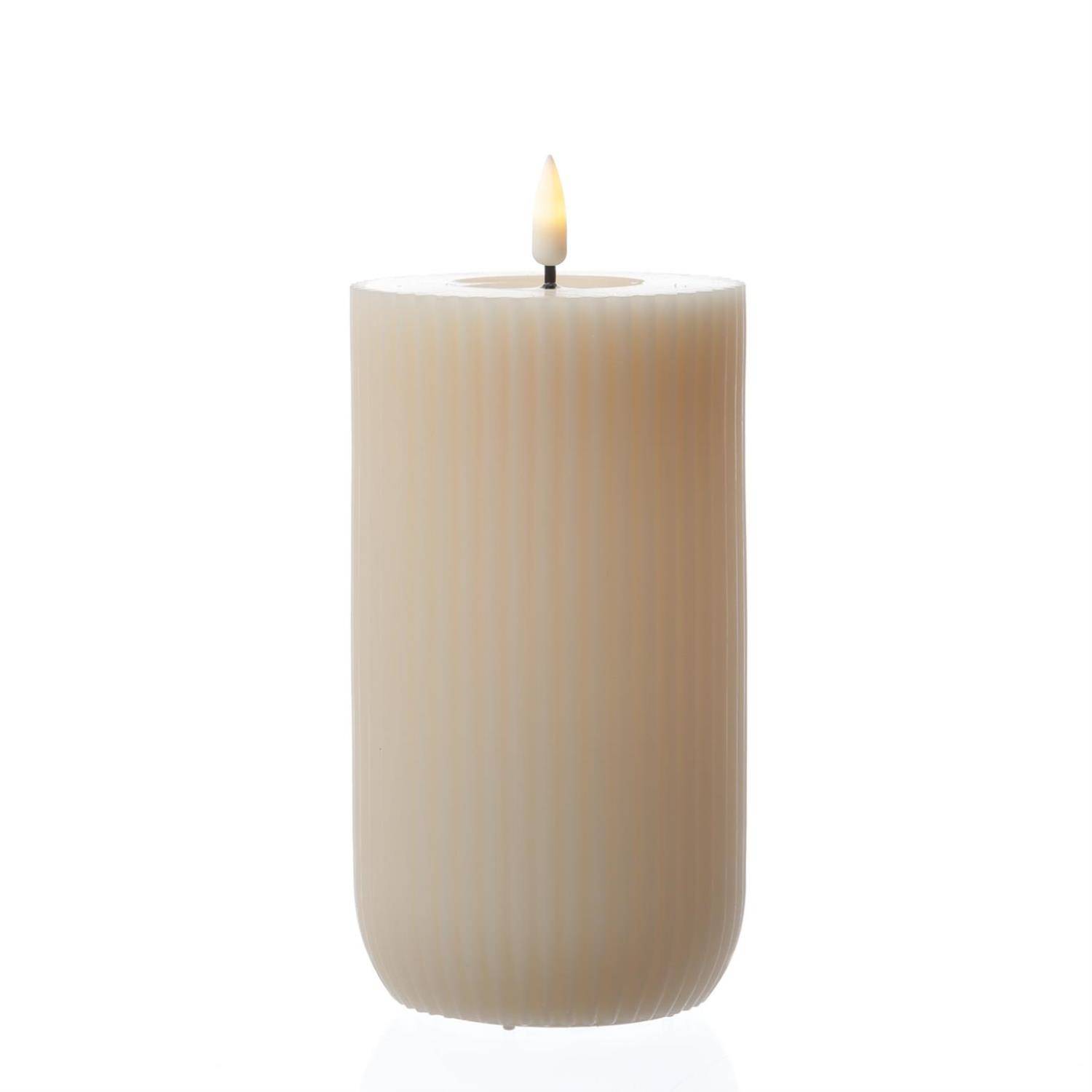 LED Kerze Mia gerillt Deluxe Homeart Echtwachs flackernd H: 15cm D: 8cm creme