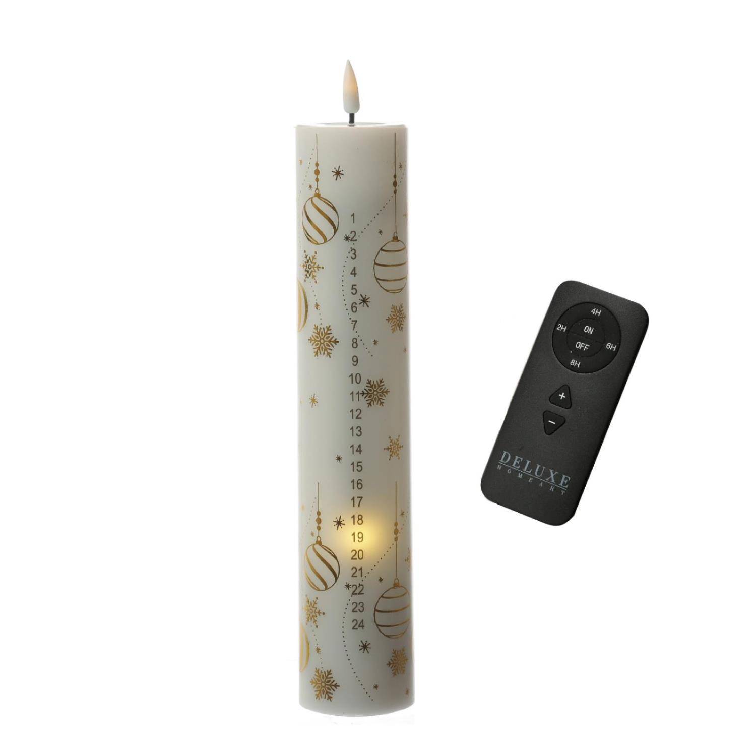 LED Adventskalenderkerze 24 Zahlen Weihnachtskerze mit Fernb./Batterien H: 25cm