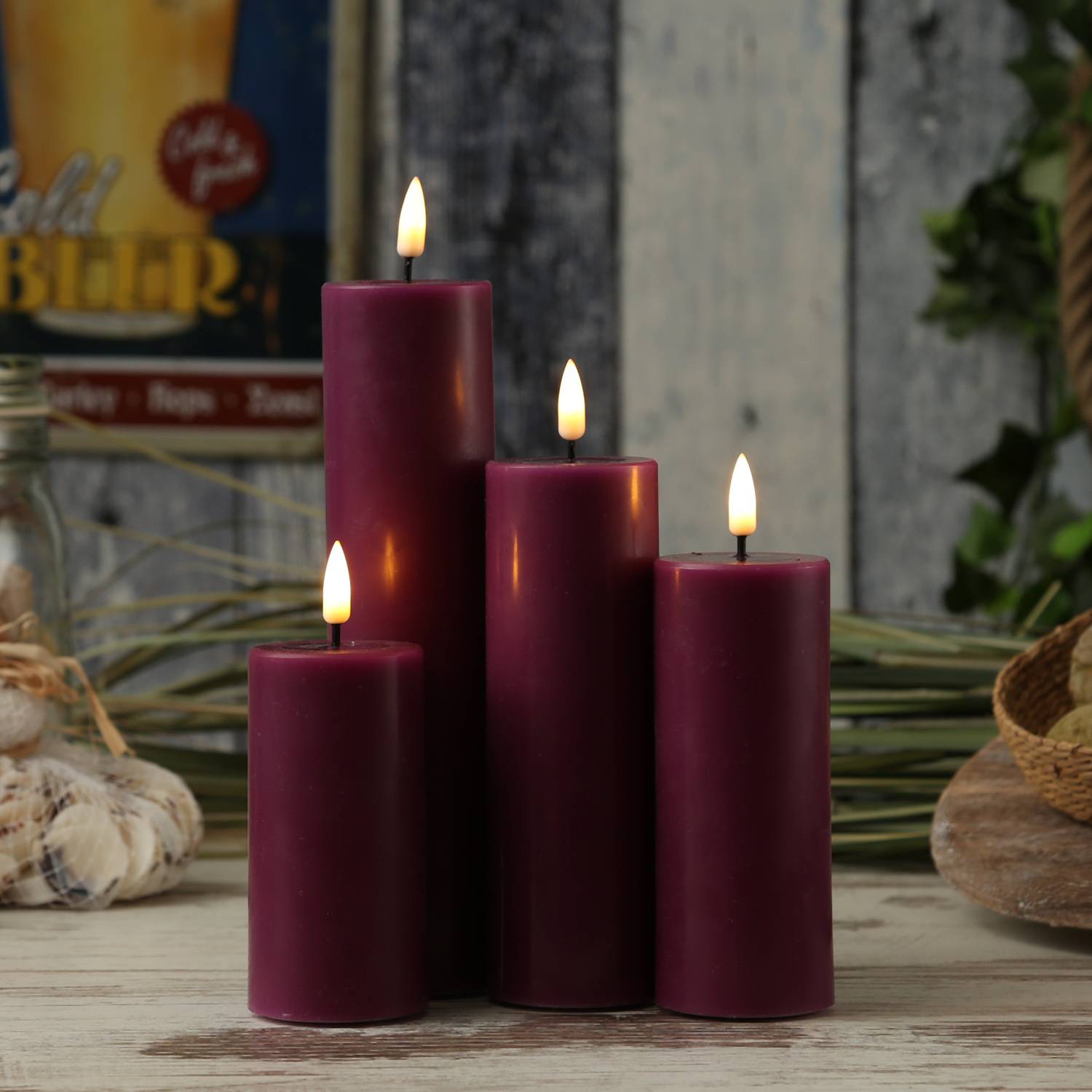 LED Kerze Mia Deluxe Homeart Echtwachs flackernd H: 20cm D: 5cm beerenrot