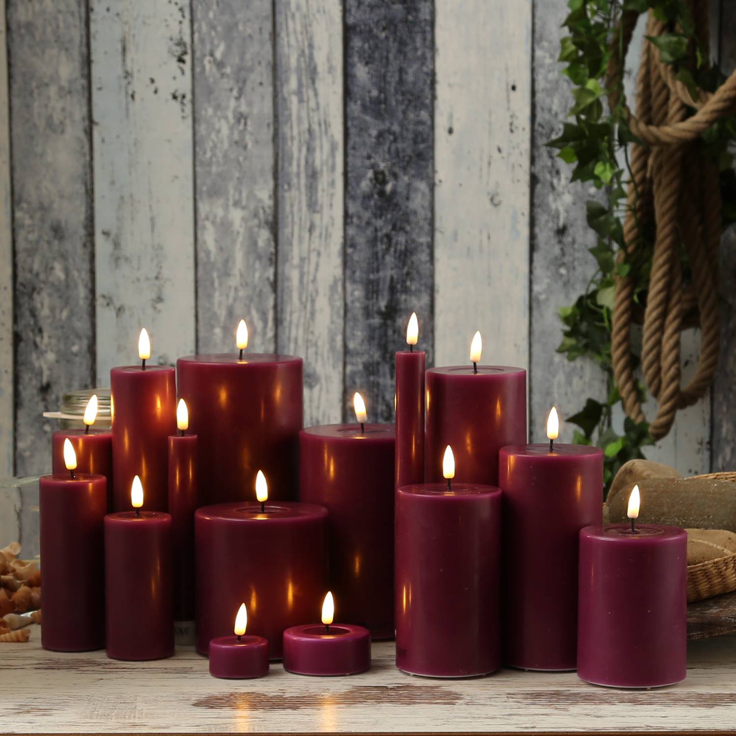 LED Kerze Mia Deluxe Homeart Echtwachs flackernd H: 20cm D: 5cm beerenrot