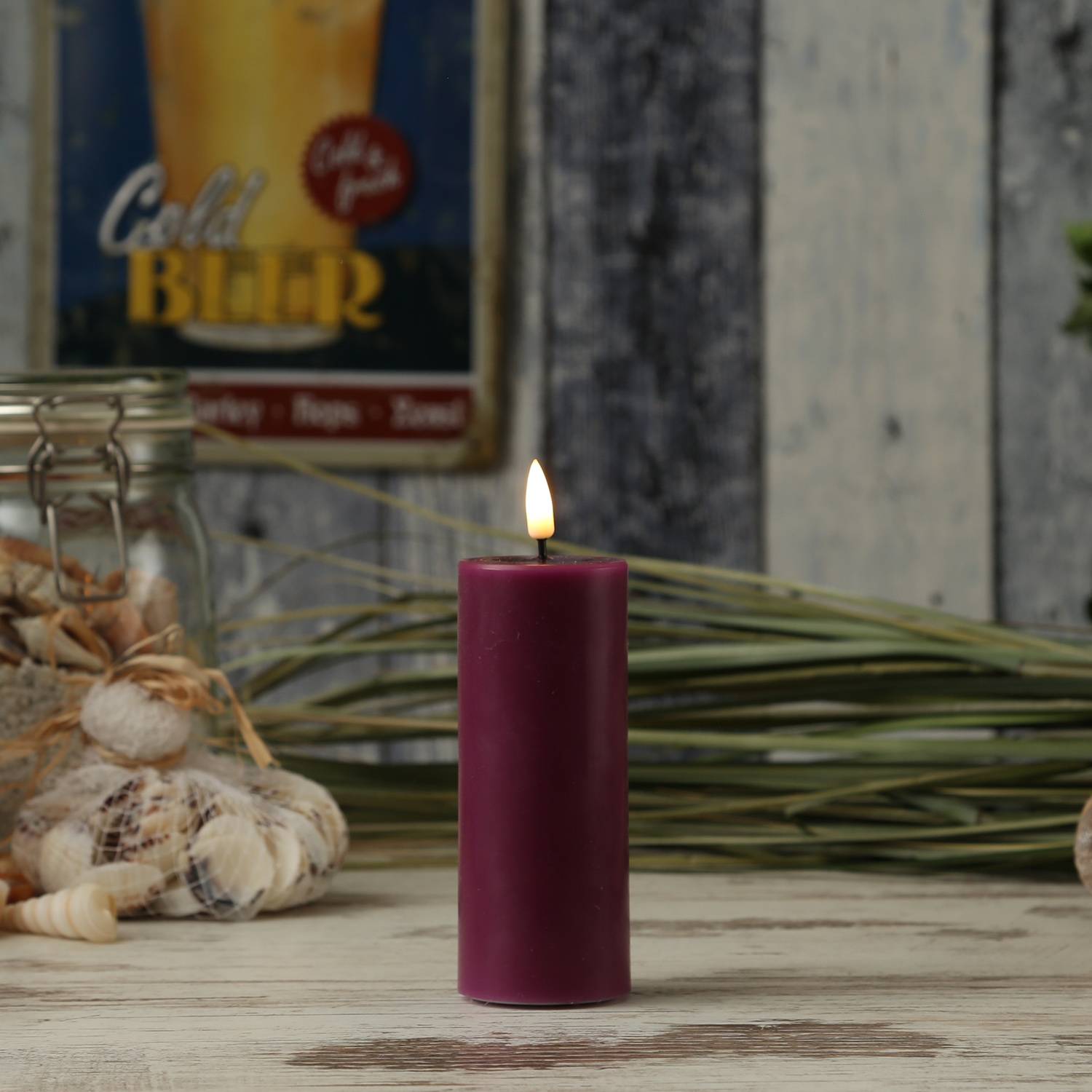 LED Kerze Mia Deluxe Homeart Echtwachs flackernd H: 12,5cm D: 5cm beerenrot