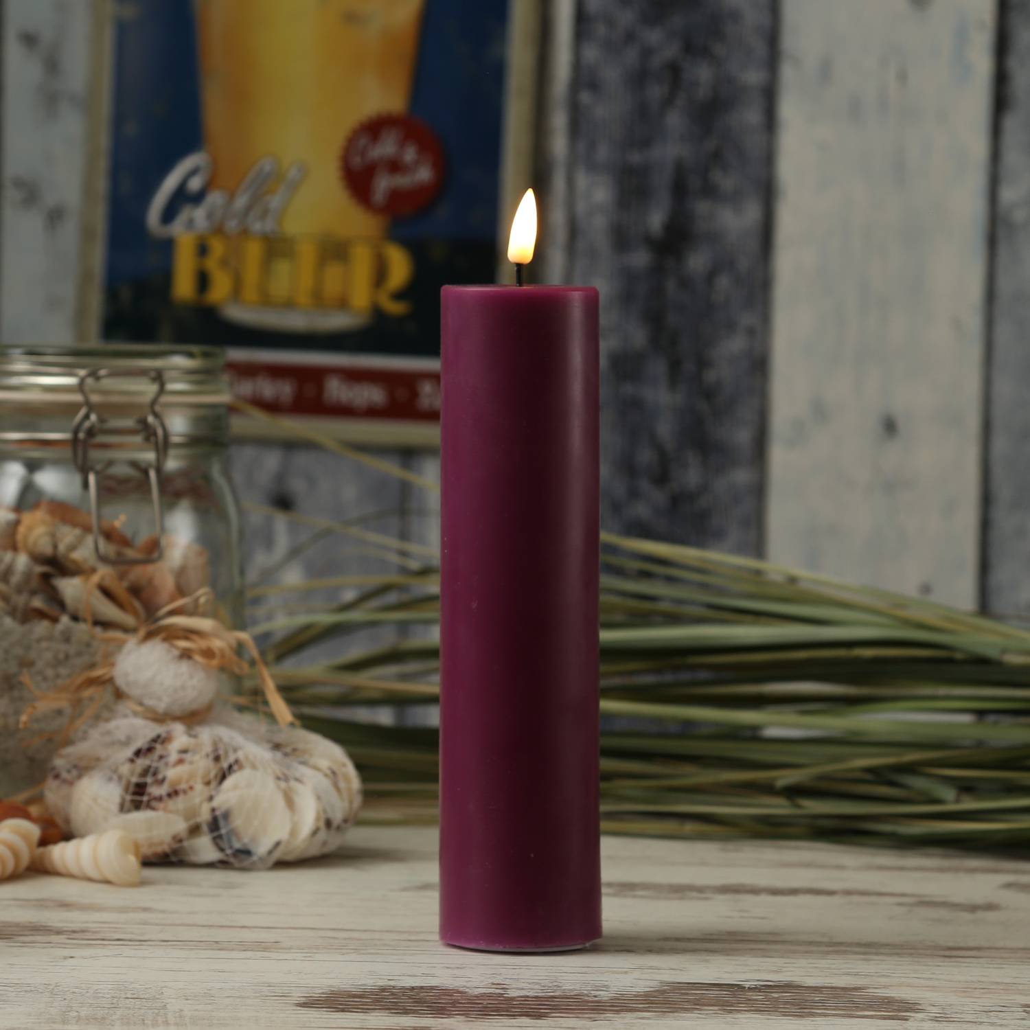 LED Kerze Mia Deluxe Homeart Echtwachs flackernd H: 20cm D: 5cm beerenrot