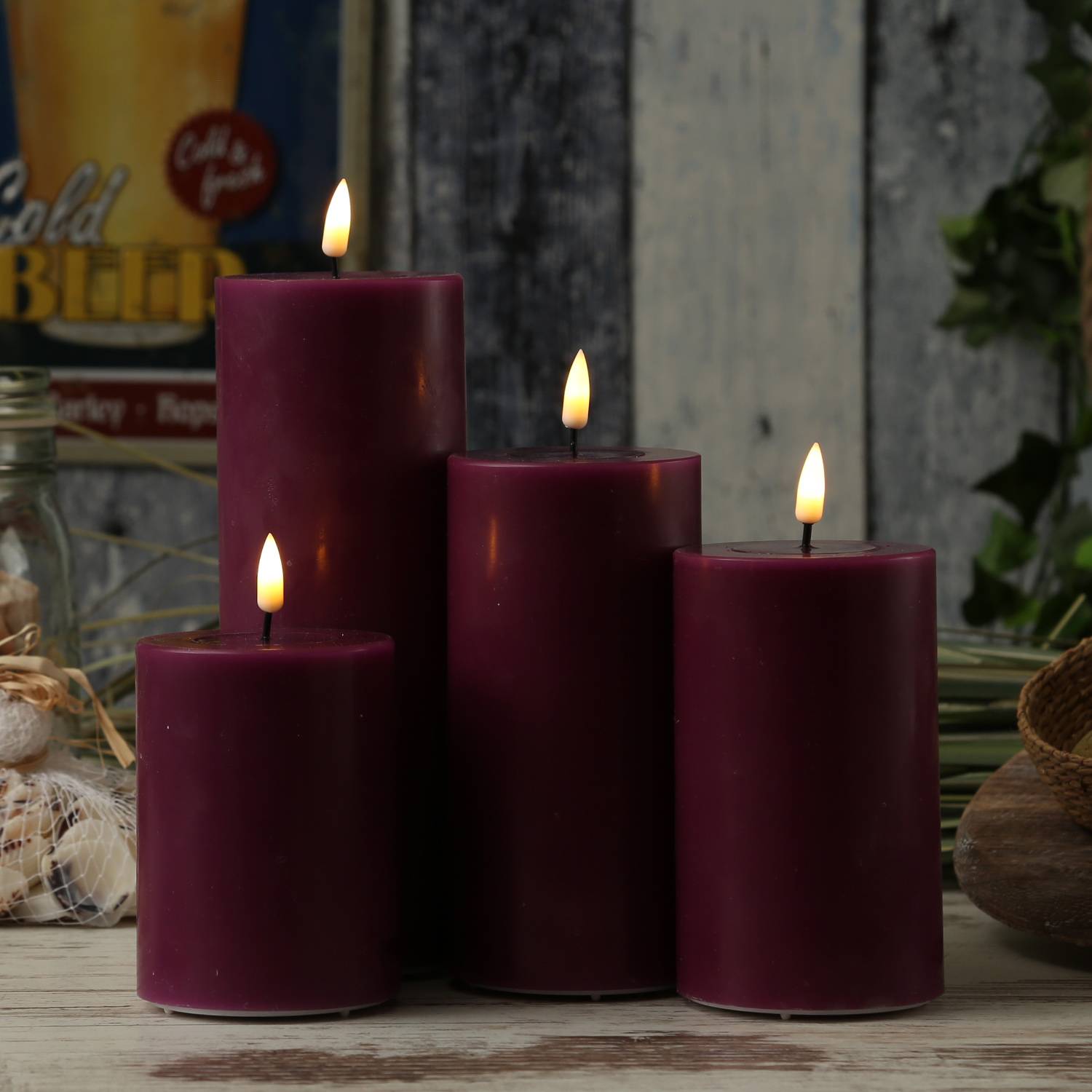 LED Kerze Mia Deluxe Homeart Echtwachs flackernd H: 15cm D: 7,5cm beerenrot