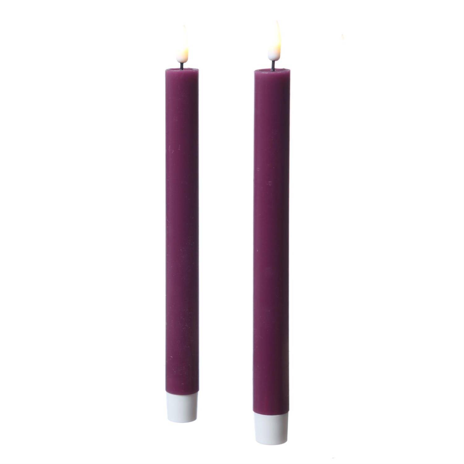 LED Stabkerzen Deluxe Tafelkerzen Echtwachs flackernd H: 24cm beere rot 2Stk