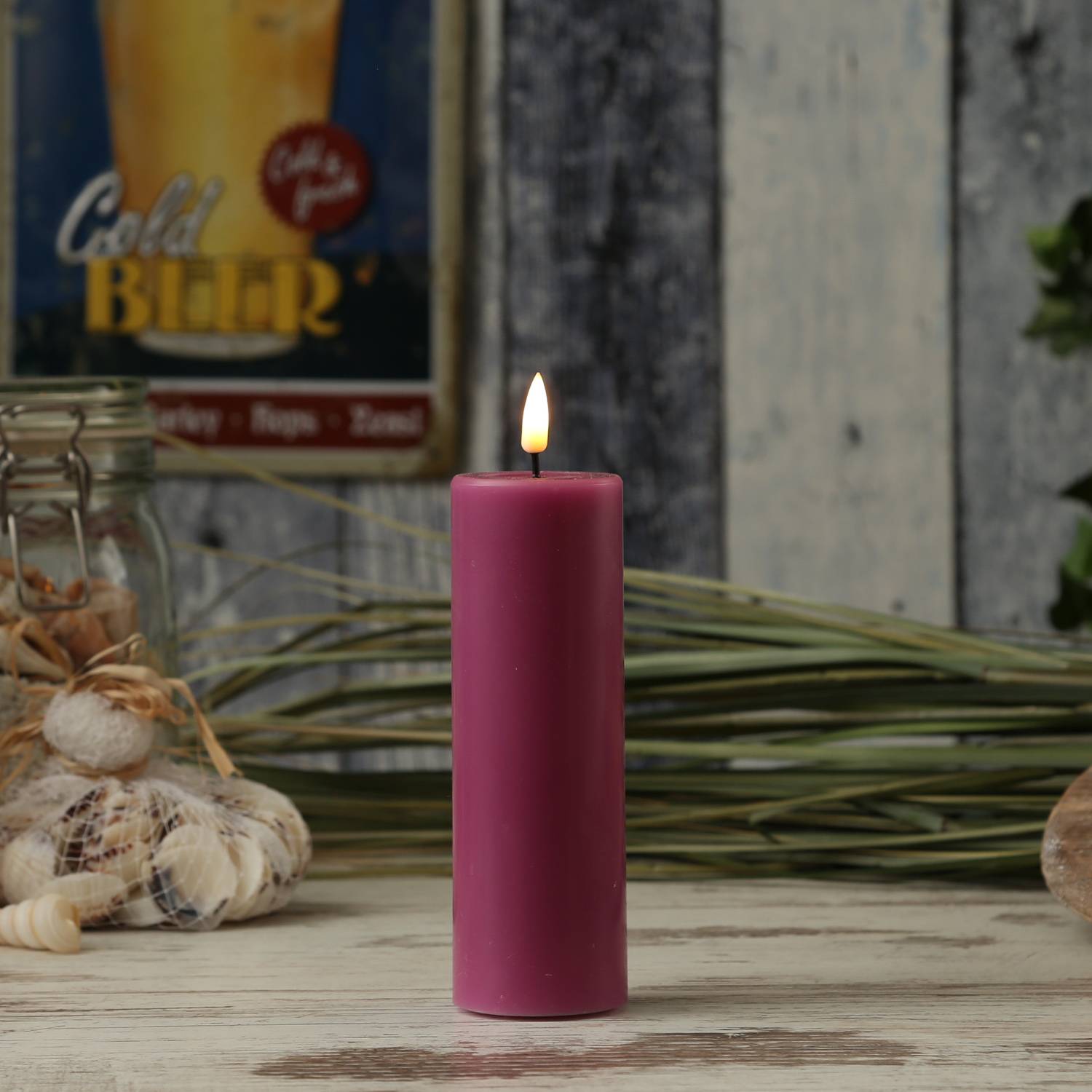 LED Kerze Mia Deluxe Homeart Echtwachs flackernd H: 15cm D: 5cm malve