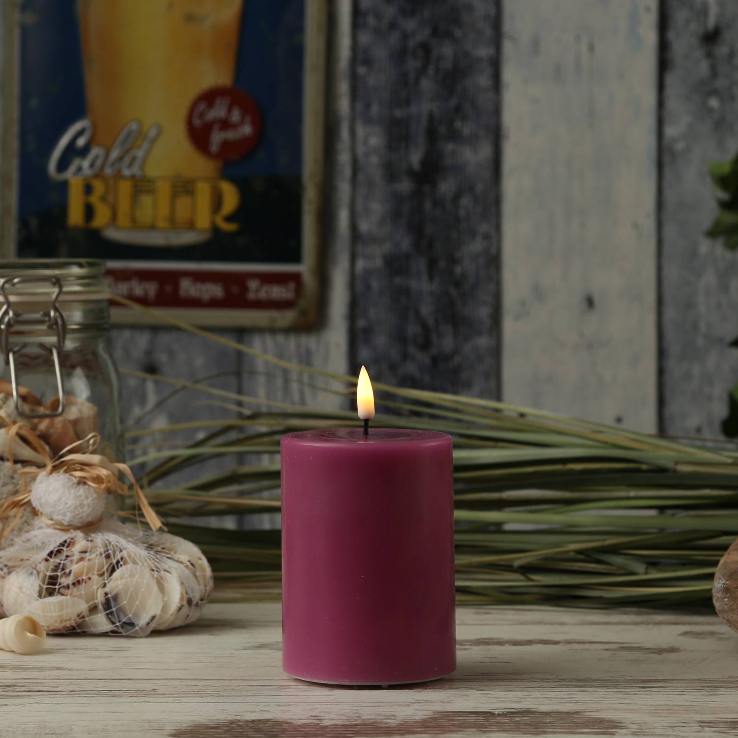 LED Kerze Mia Deluxe Homeart Echtwachs flackernd H: 10cm D: 7,5cm malve