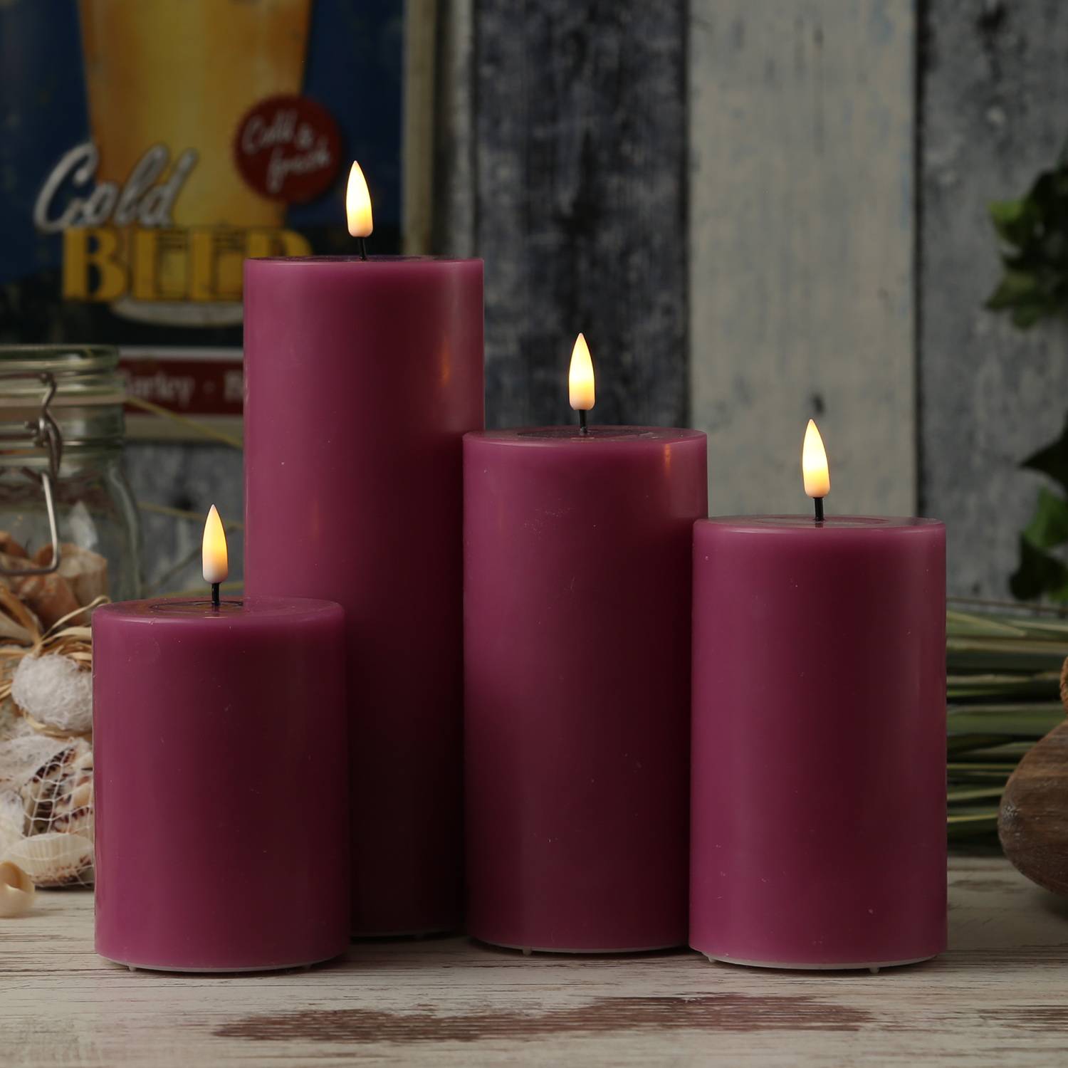 LED Kerze Mia Deluxe Homeart Echtwachs flackernd H: 10cm D: 7,5cm malve