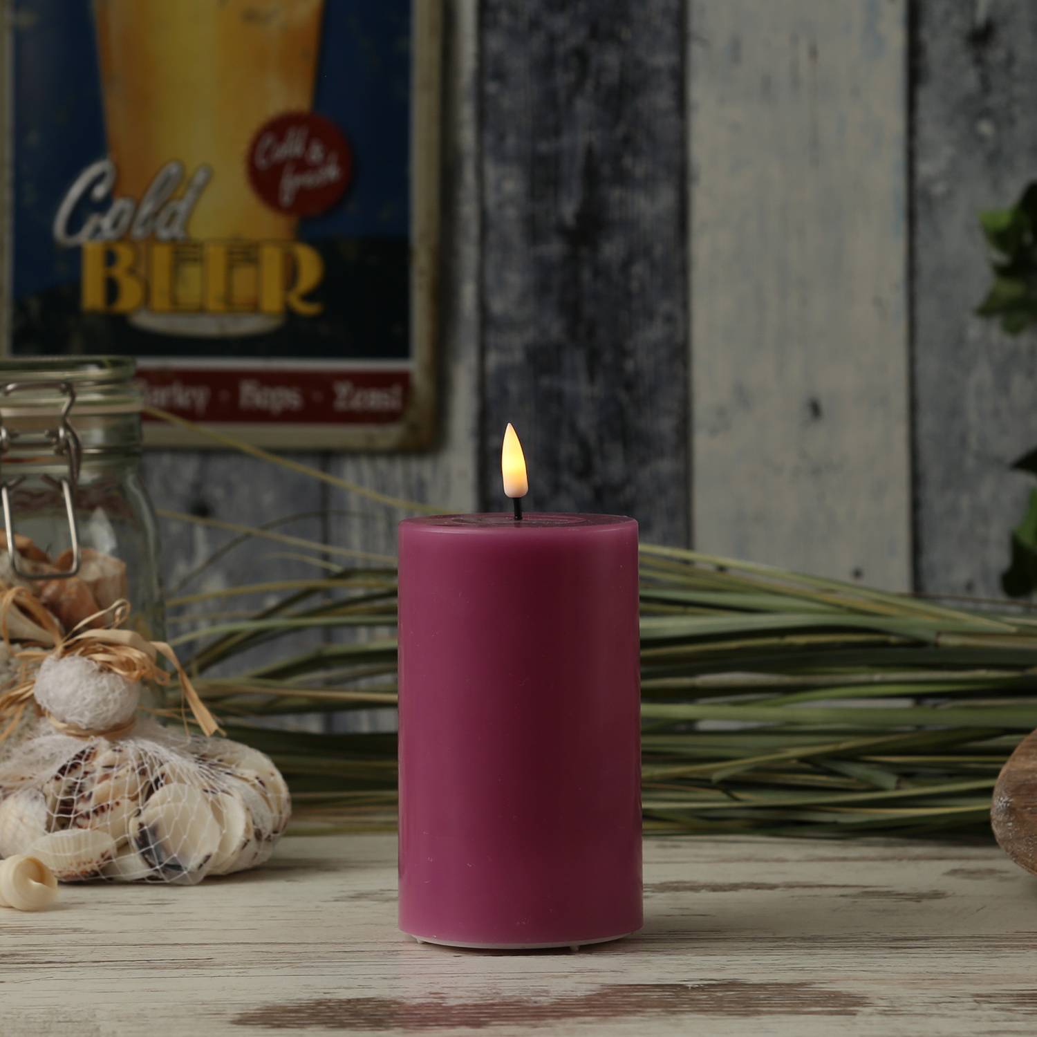 LED Kerze Mia Deluxe Homeart Echtwachs flackernd H: 12,5cm D: 7,5cm malve