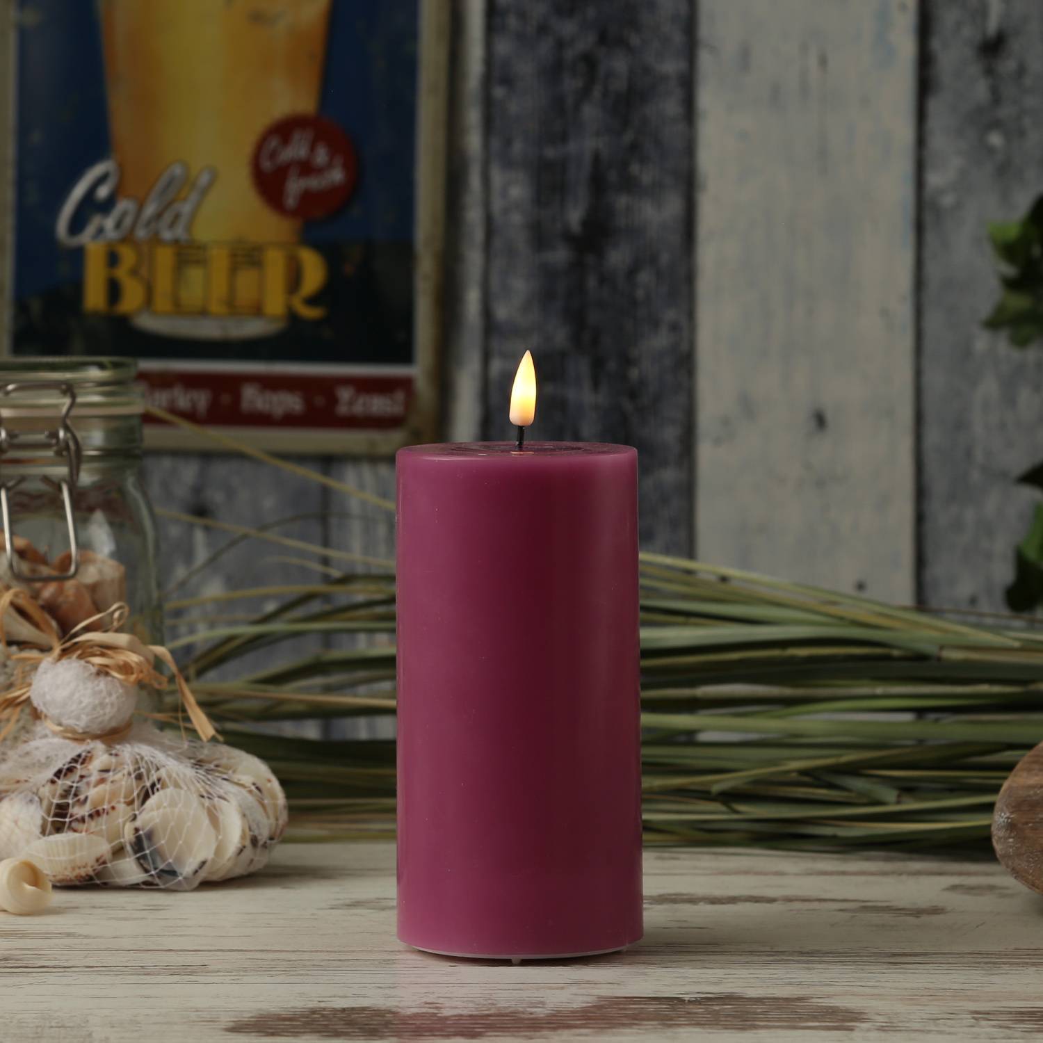 LED Kerze Mia Deluxe Homeart Echtwachs flackernd H: 15cm D: 7,5cm malve