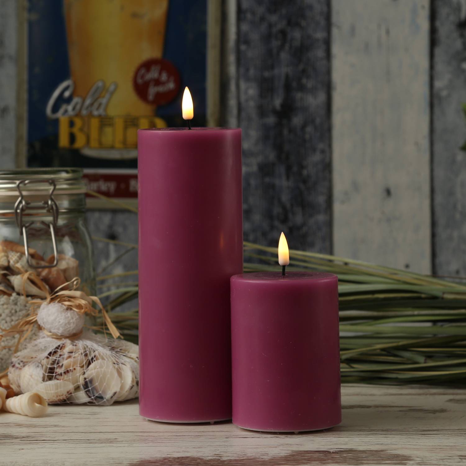 LED Kerze Mia Deluxe Homeart Echtwachs flackernd H: 20cm D: 7,5cm malve