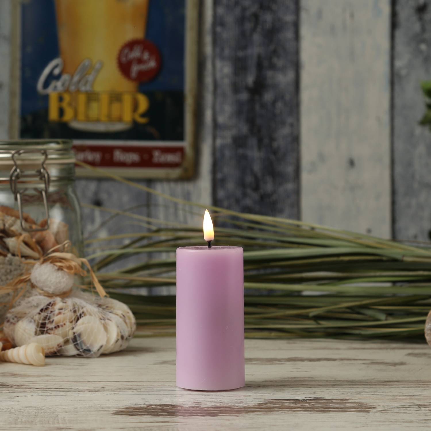 LED Kerze Mia Deluxe Homeart Echtwachs flackernd H: 10cm D: 5cm lavendel