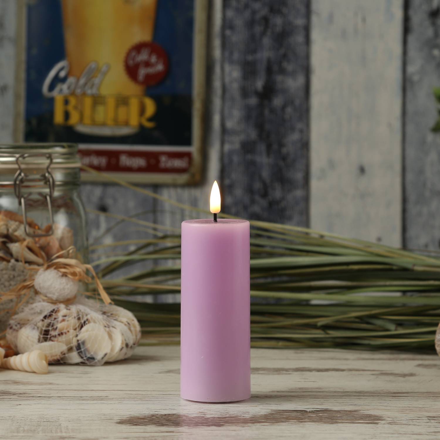 LED Kerze Mia Deluxe Homeart Echtwachs flackernd H: 12,5cm D: 5cm lavendel