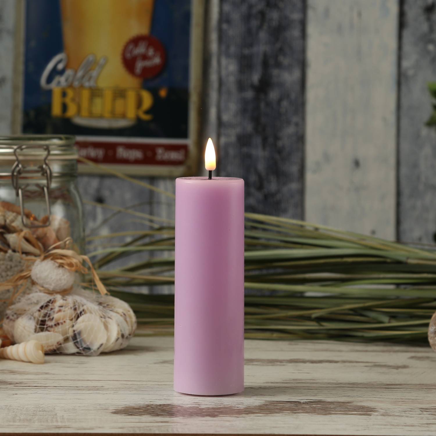 LED Kerze Mia Deluxe Homeart Echtwachs flackernd H: 15cm D: 5cm lavendel