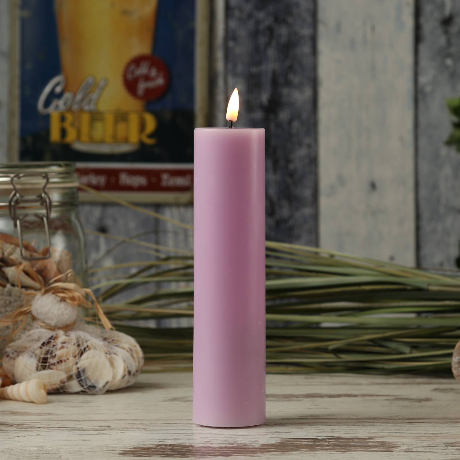 LED Kerze Mia Deluxe Homeart Echtwachs flackernd H: 20cm D: 5cm lavendel