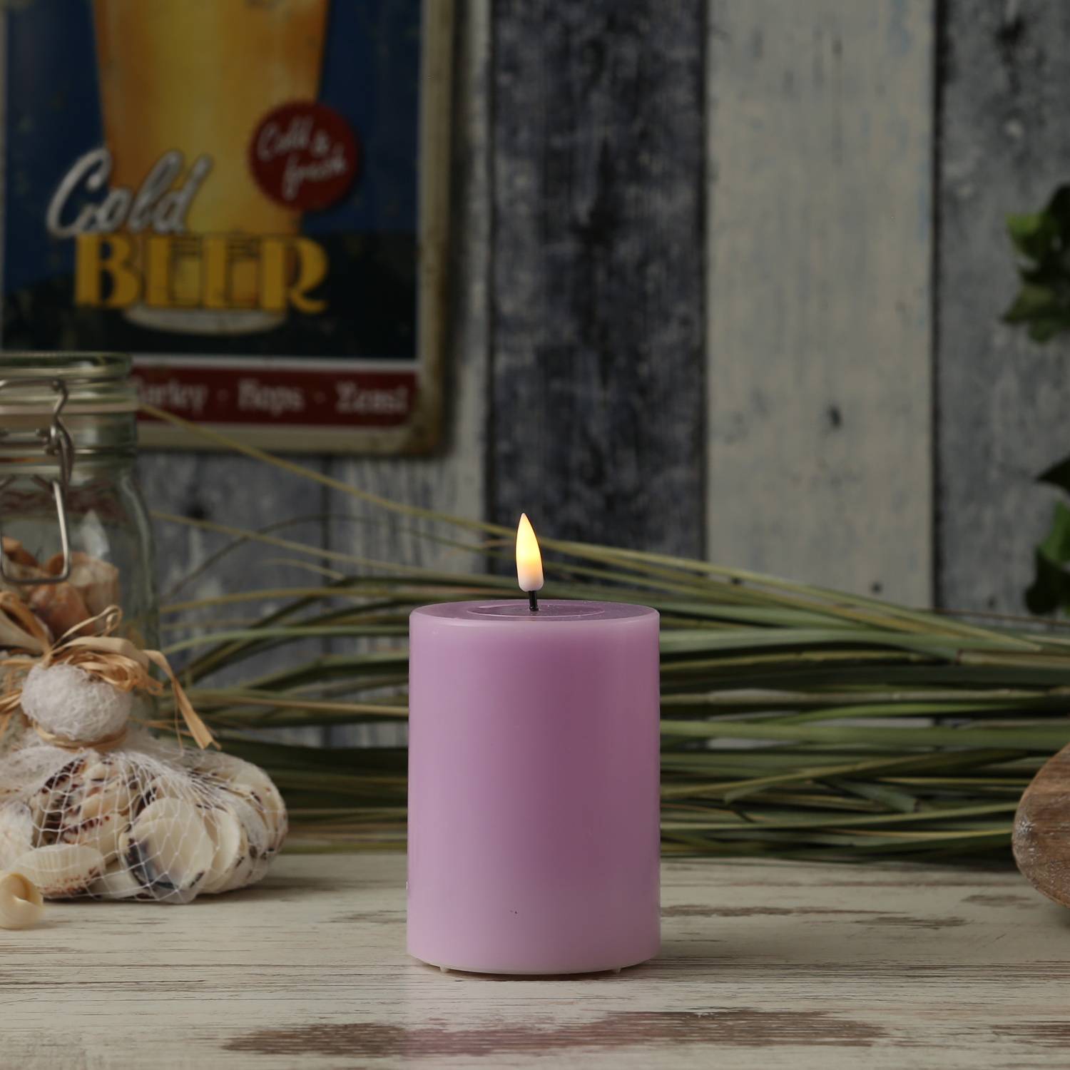 LED Kerze Mia Deluxe Homeart Echtwachs flackernd H: 10cm D: 7,5cm lavendel