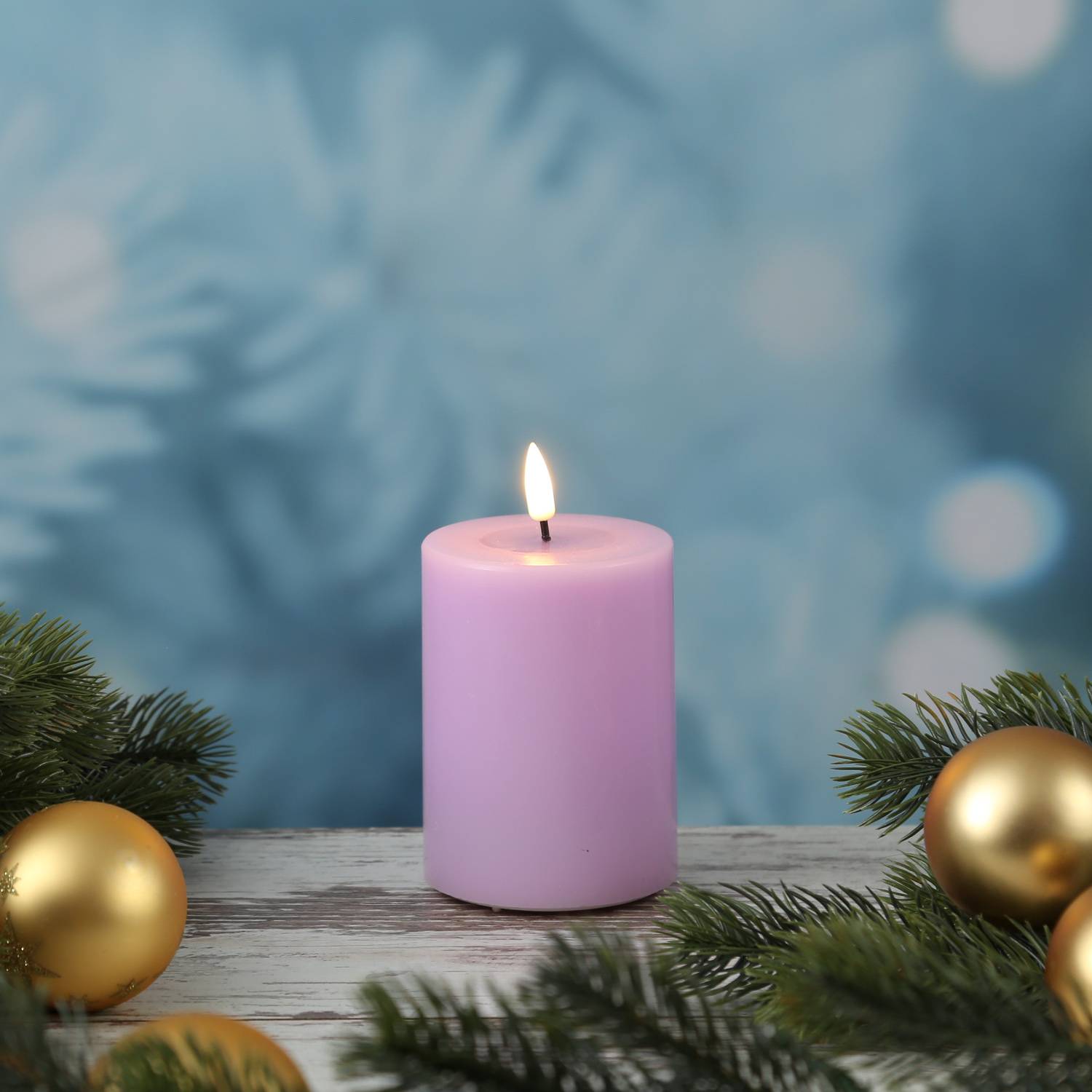 LED Kerze Mia Deluxe Homeart Echtwachs flackernd H: 10cm D: 7,5cm lavendel